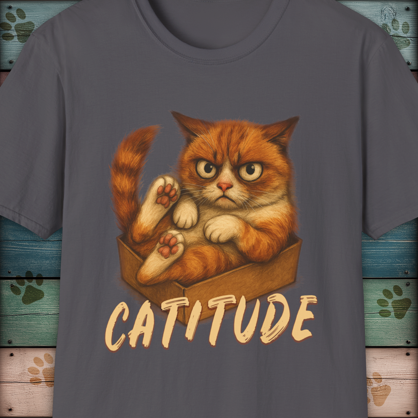 Catitude Grumpy Ginger Cat in a Box Funny Cat TShirt