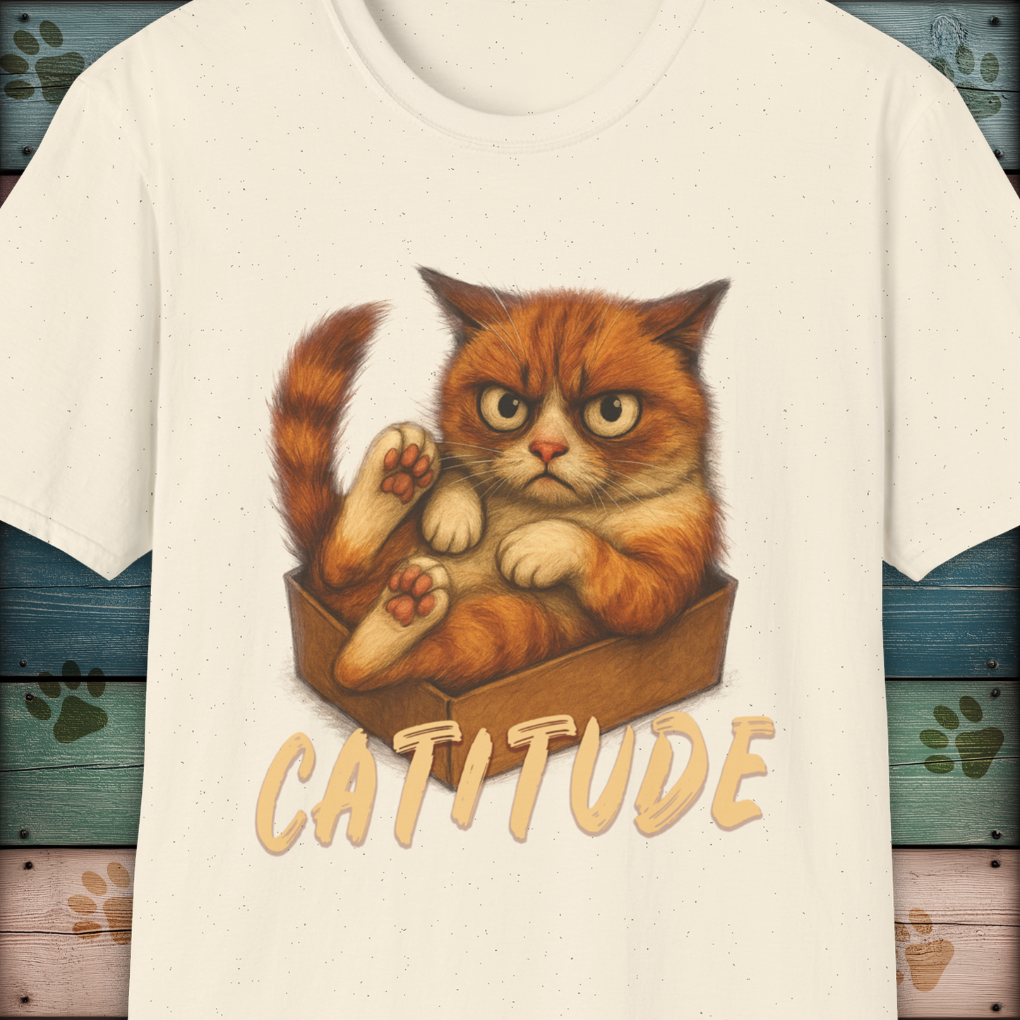 Catitude Grumpy Ginger Cat in a Box Funny Cat TShirt
