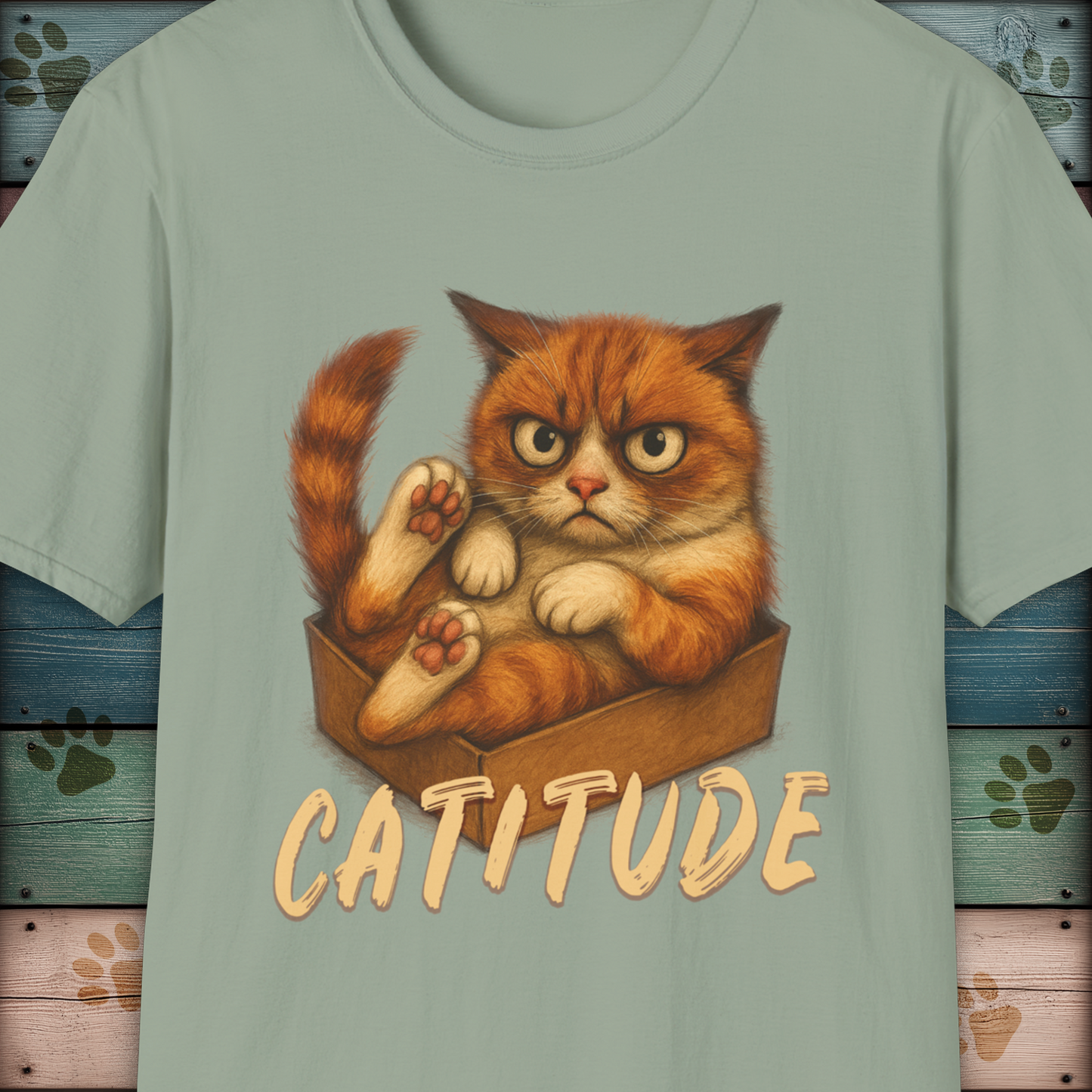 Catitude Grumpy Ginger Cat in a Box Funny Cat TShirt