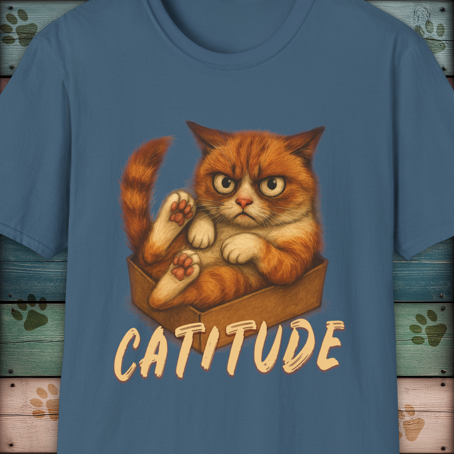 Catitude Grumpy Ginger Cat in a Box Funny Cat TShirt