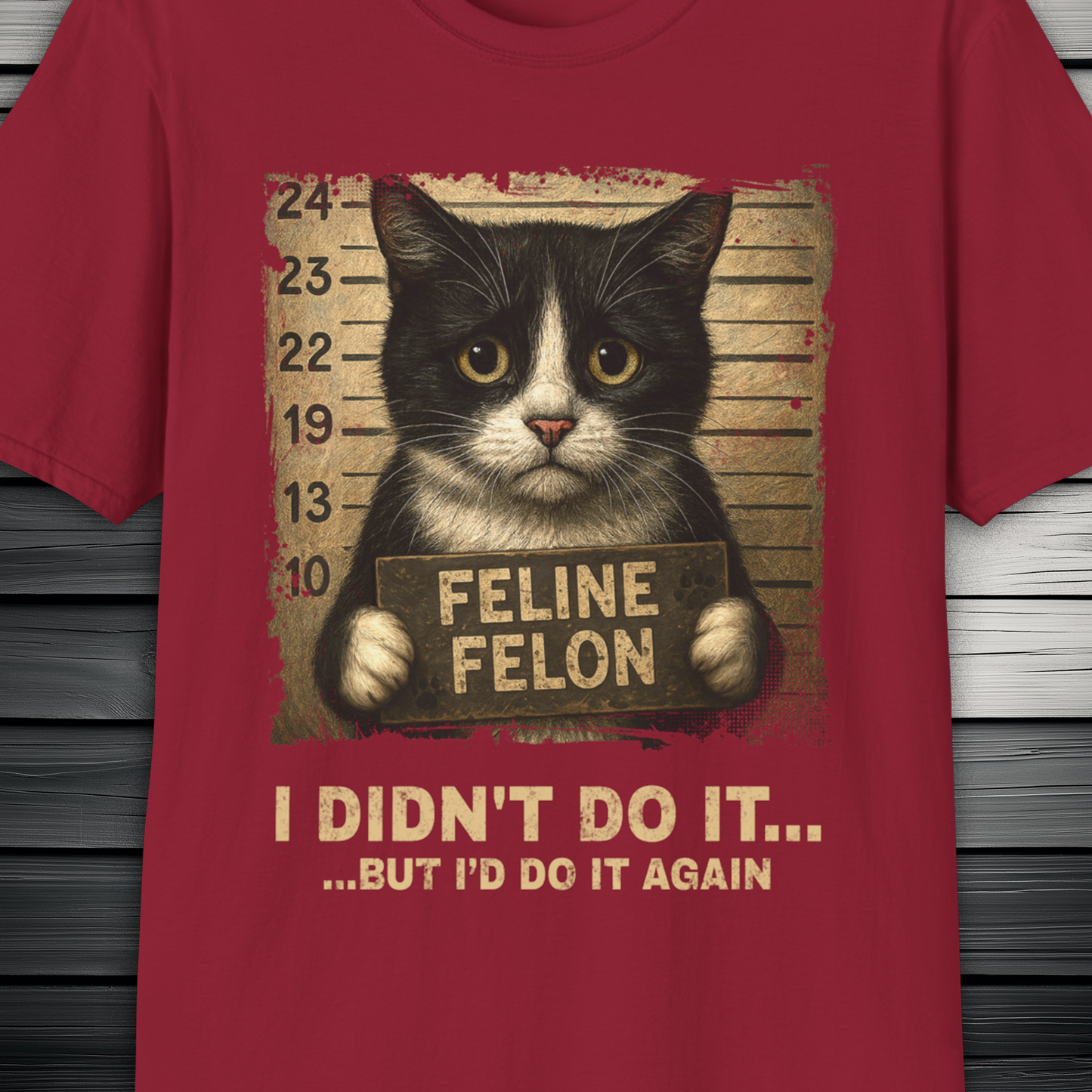 Feline Felon Mugshot Black & White Cat T-Shirt – Catitude Style