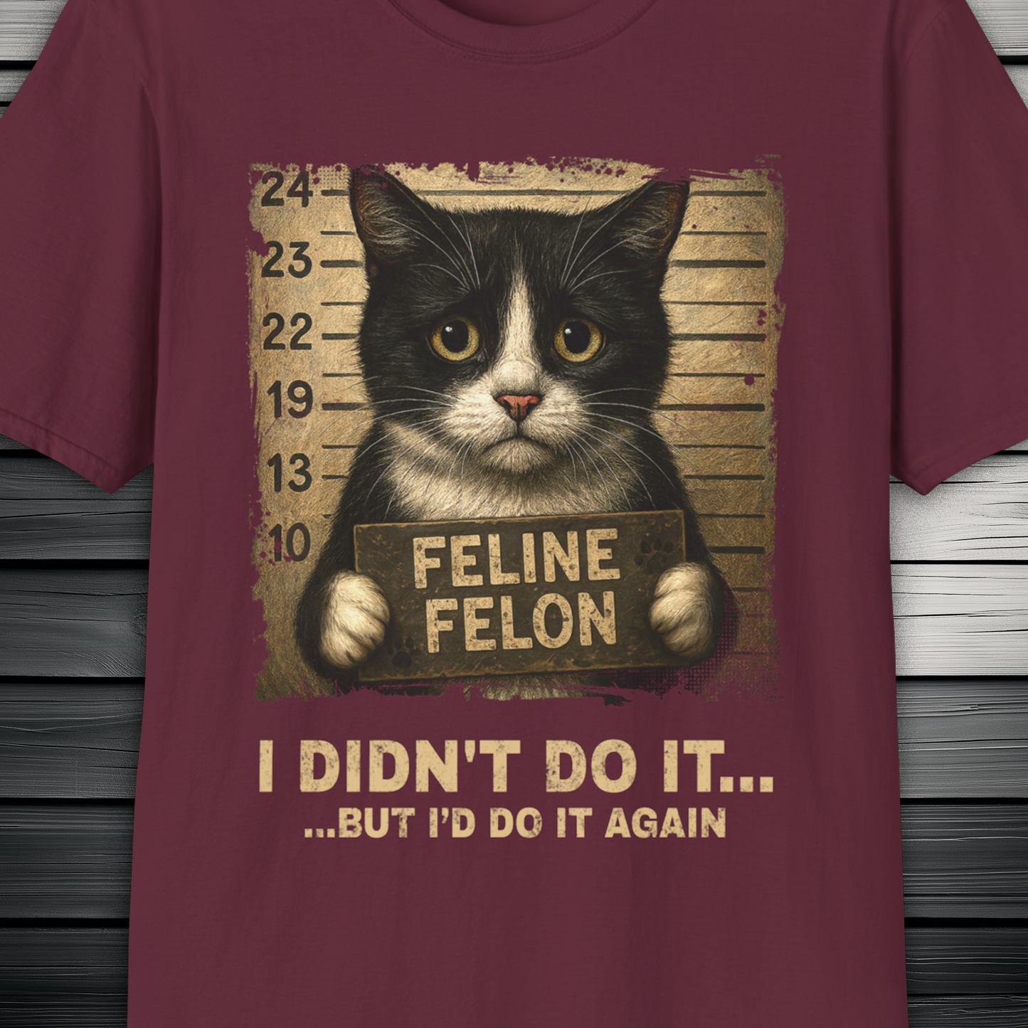 Feline Felon Mugshot Black & White Cat T-Shirt – Catitude Style