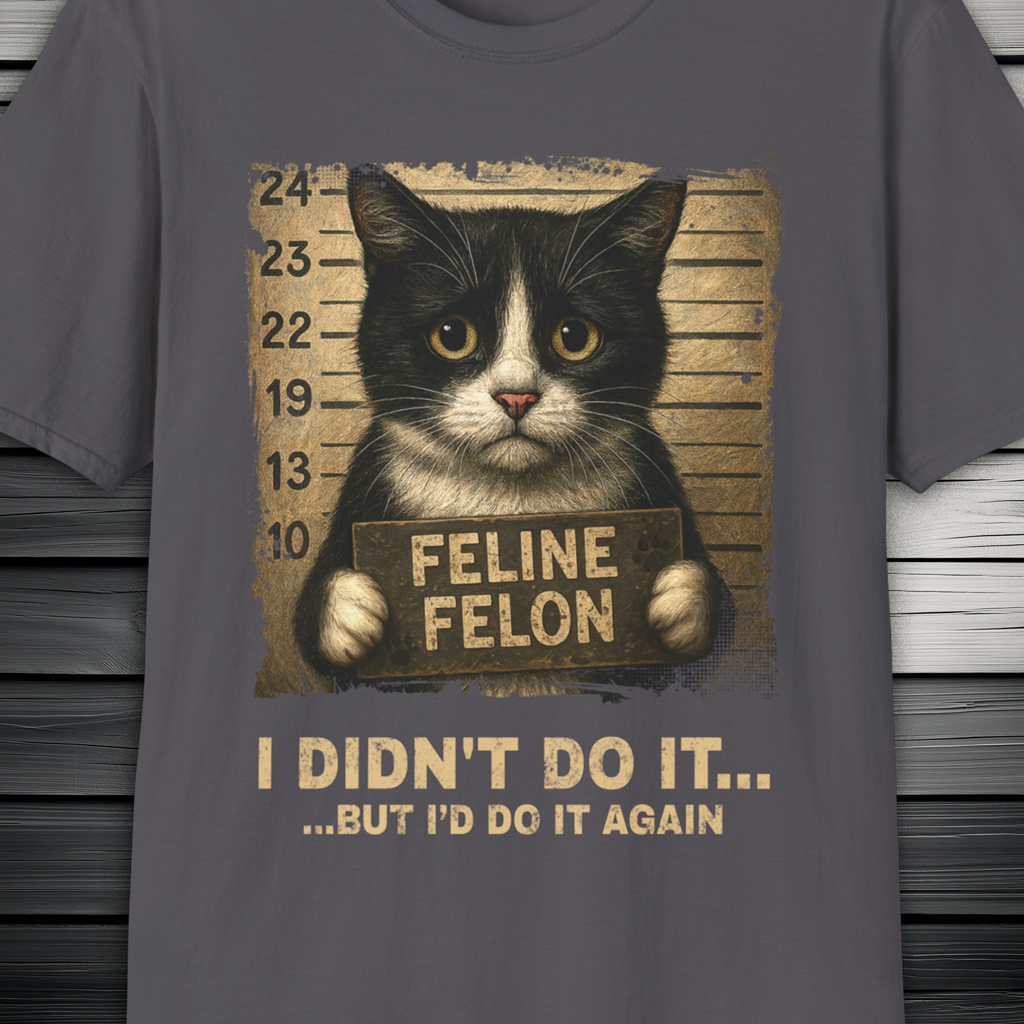 Feline Felon Mugshot Black & White Cat T-Shirt – Catitude Style