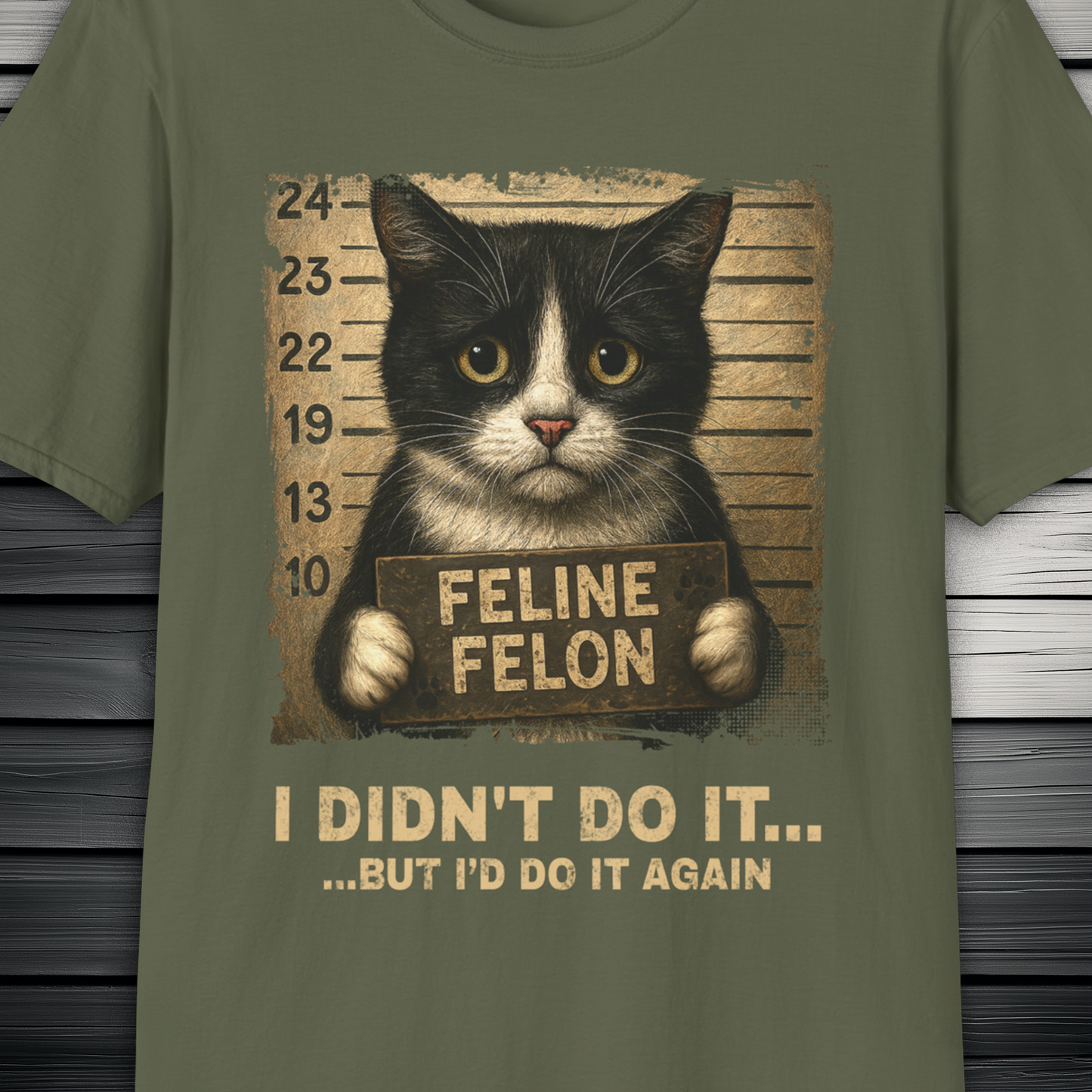 Feline Felon Mugshot Black & White Cat T-Shirt – Catitude Style