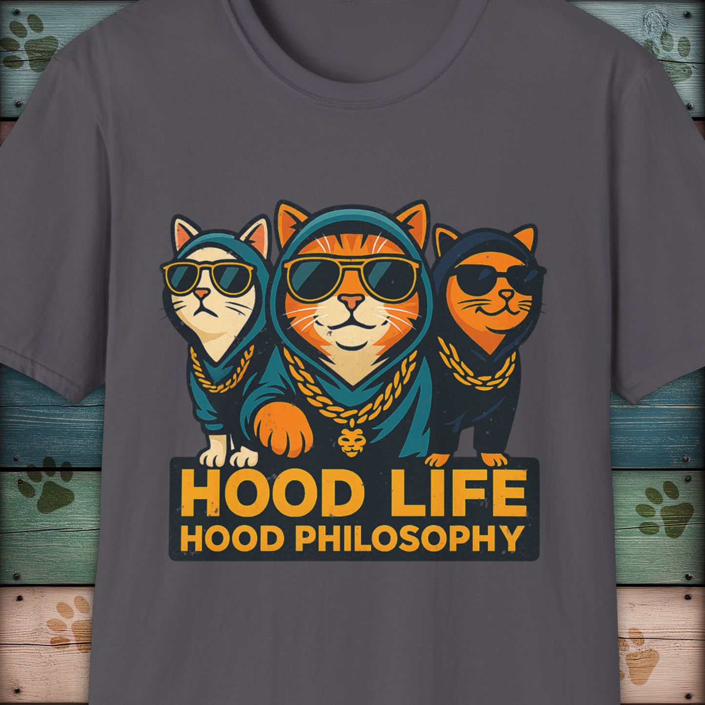 Hood Life Cat T Shirt Funny Cool Cats in Hoodies Streetwear