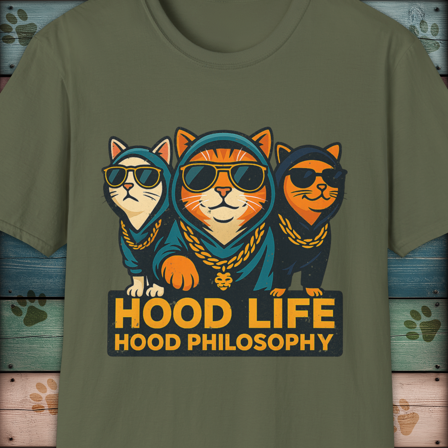 Hood Life Cat T Shirt Funny Cool Cats in Hoodies Streetwear