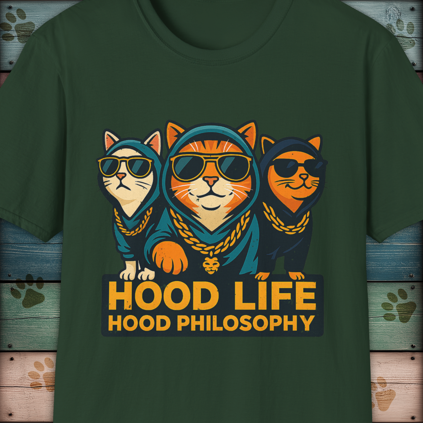 Hood Life Cat T Shirt Funny Cool Cats in Hoodies Streetwear