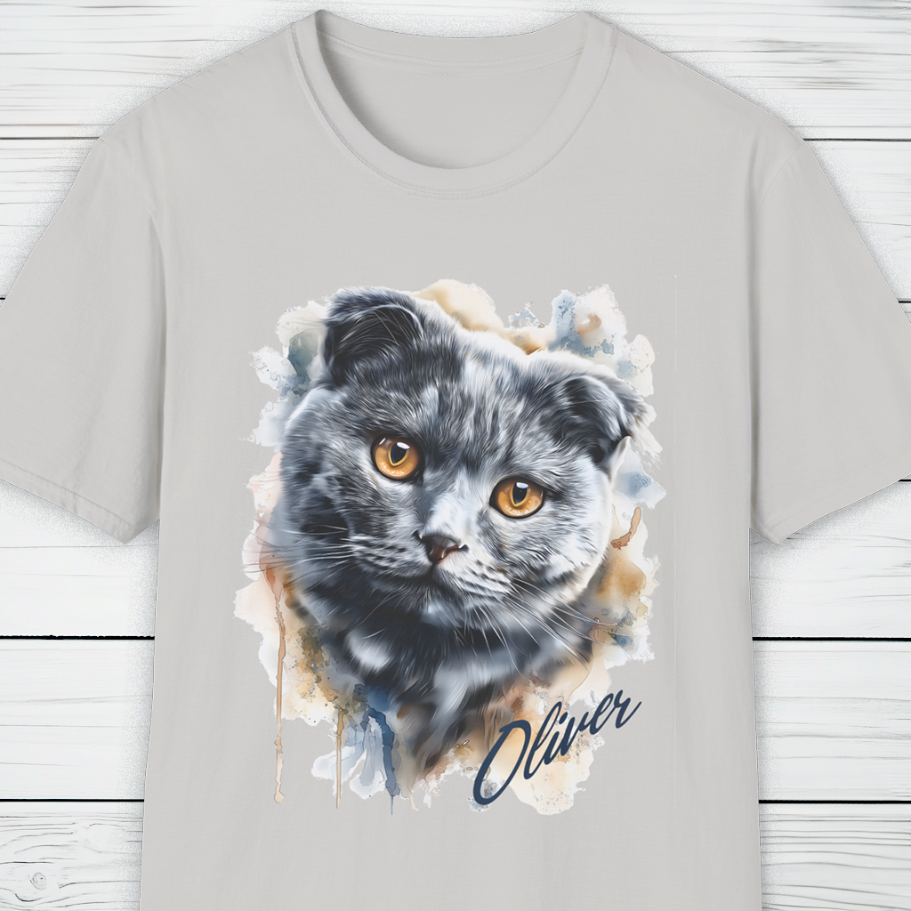 Custom Cat Portrait T-Shirt Personalised Watercolour Illustration