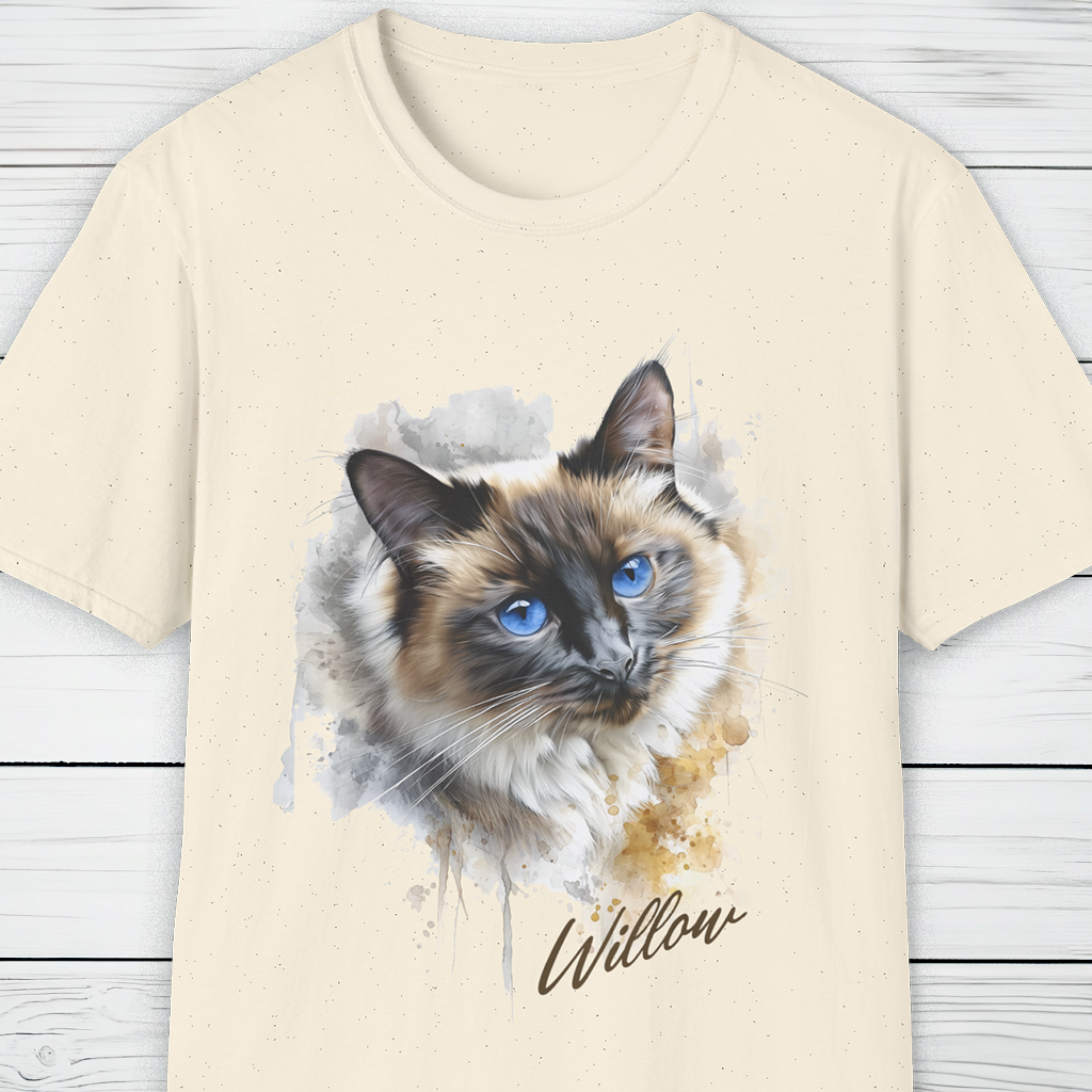 Custom Cat Portrait T-Shirt Personalised Watercolour Illustration