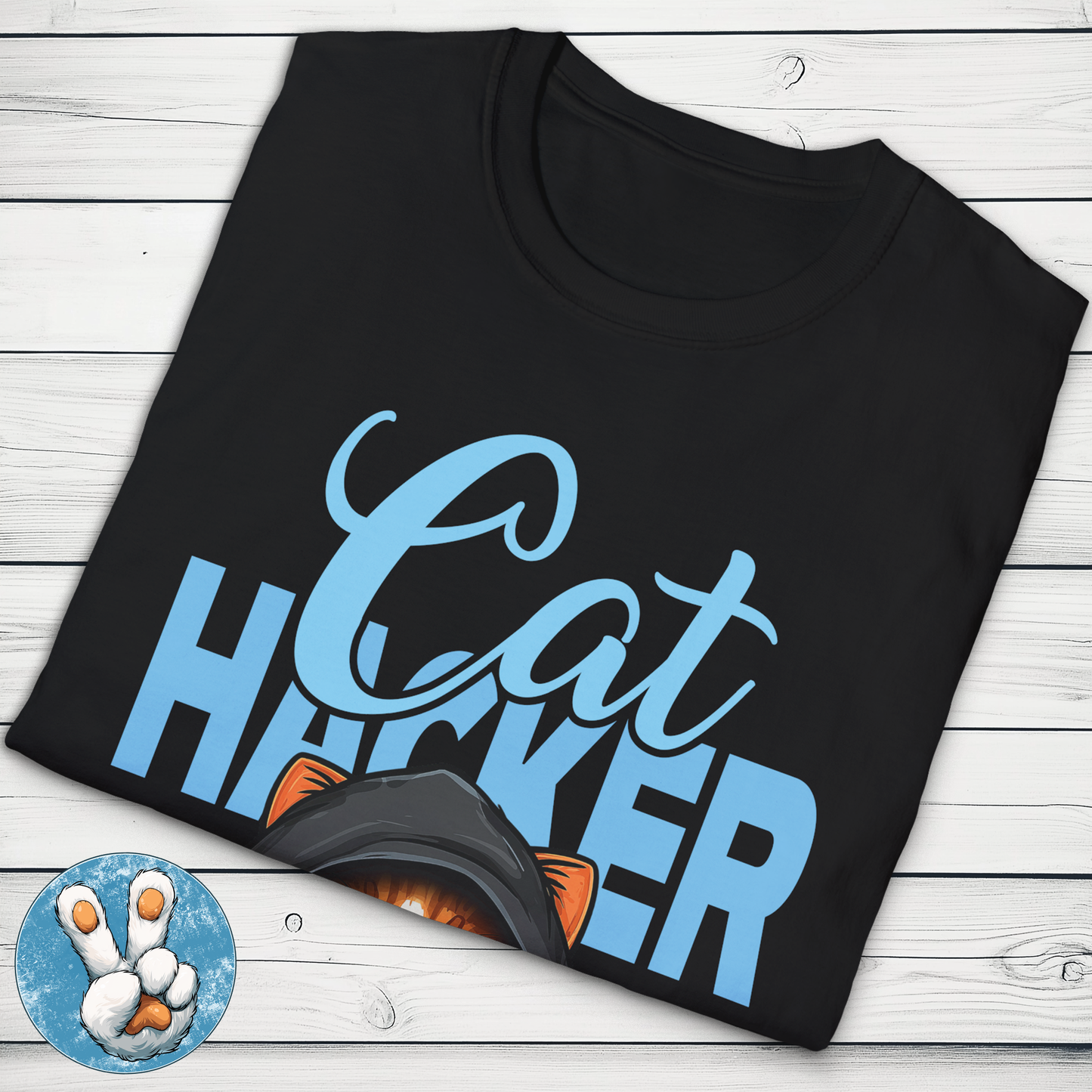 Cat Hacker Unisex T-Shirt Black or Charcoal