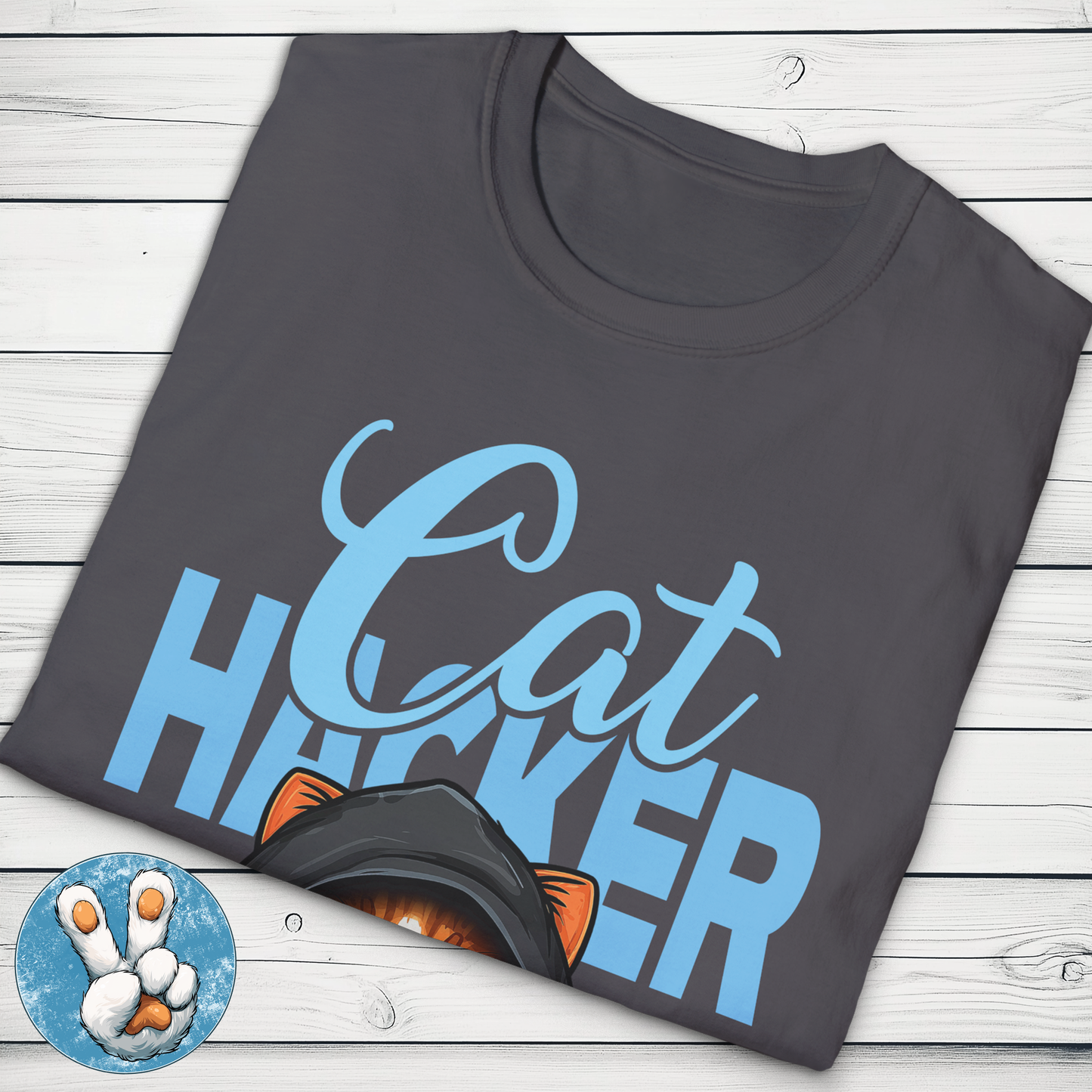 Cat Hacker Unisex T-Shirt Black or Charcoal