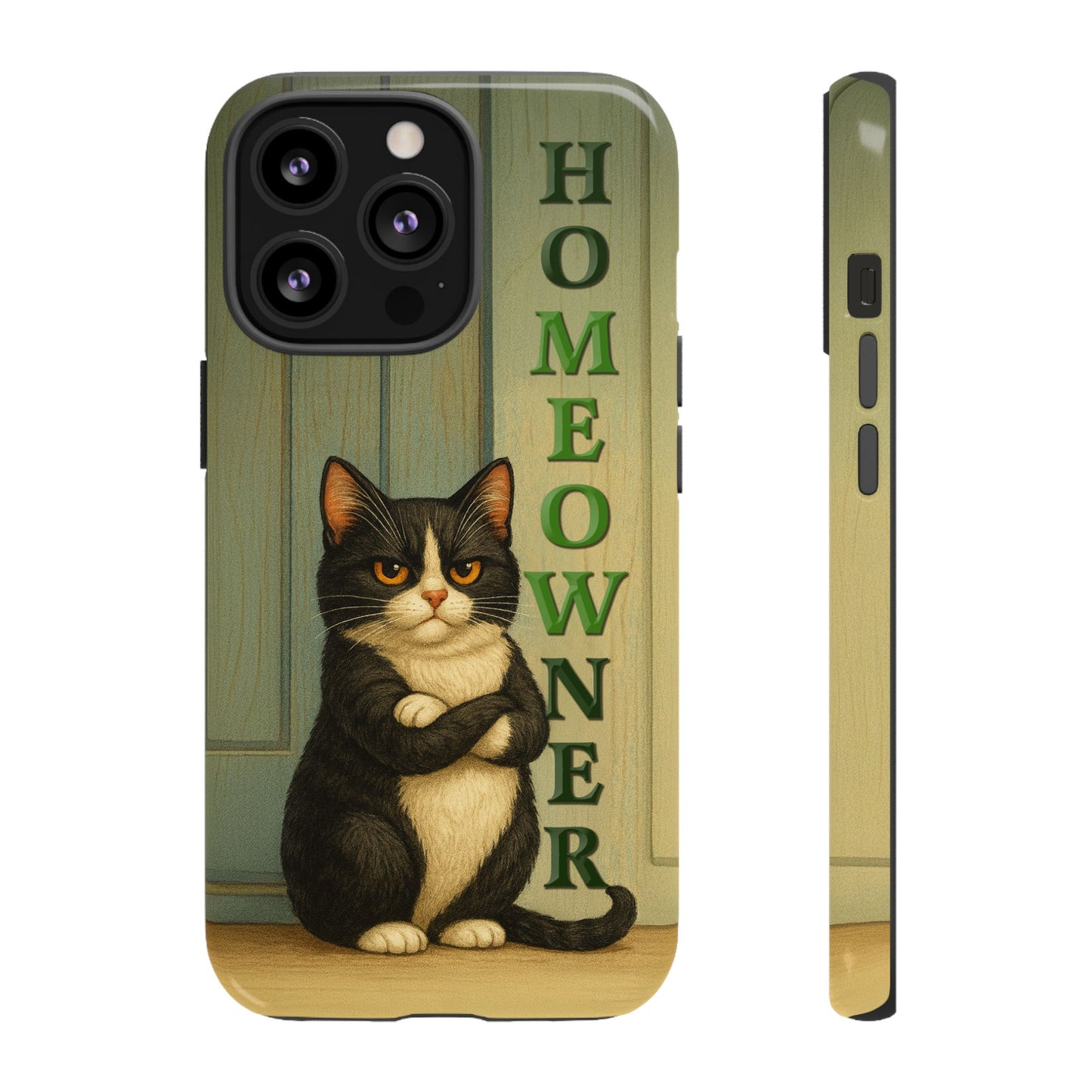 Proud Cat Homeowner Phone Case – Funny Black & White Cat Design