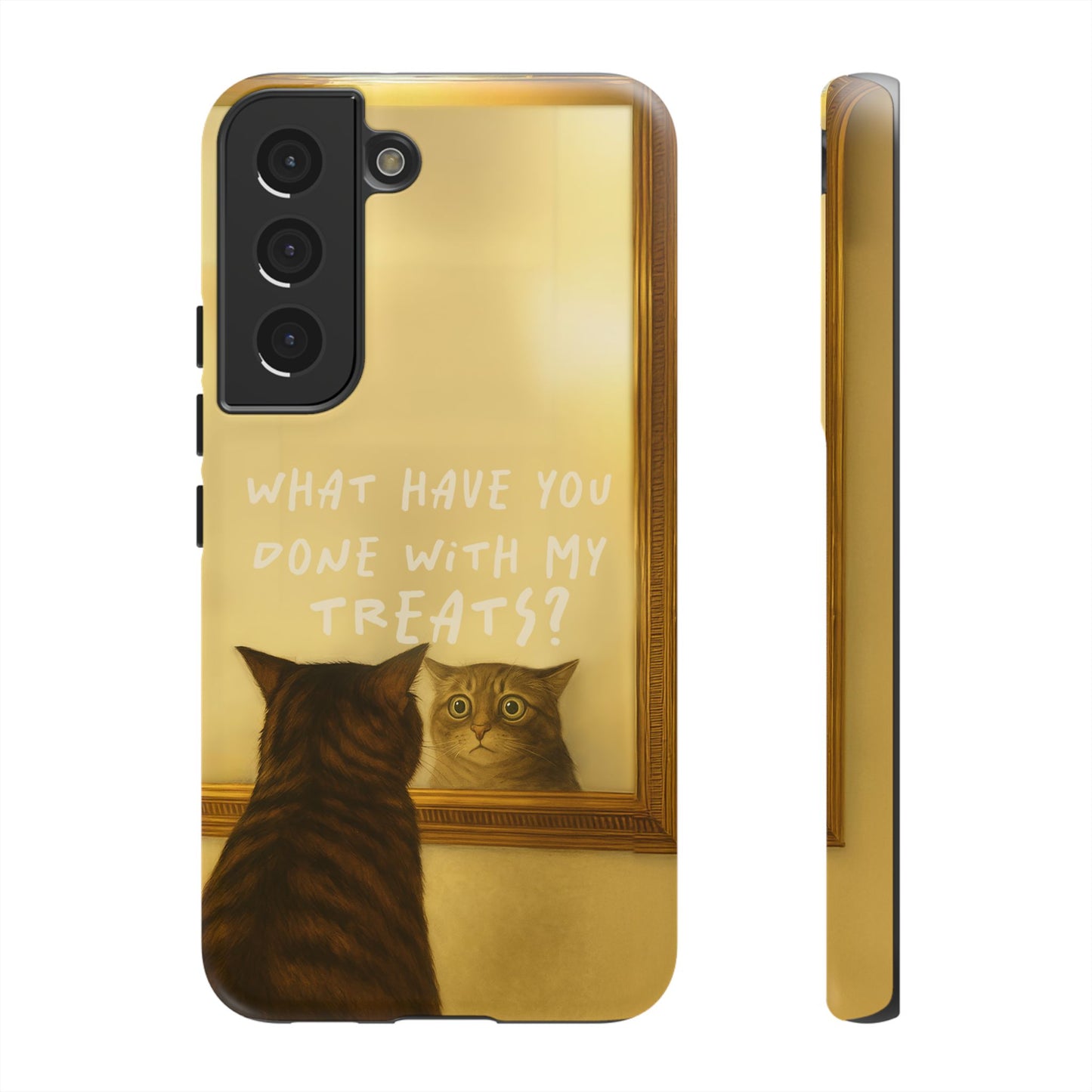 “What Have You Done With My Treats?” Cat Phone Case – Mirror Cat Design