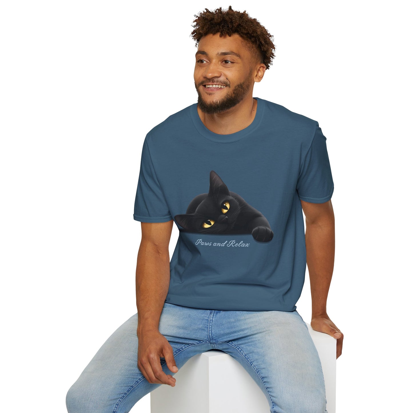 Black Cat Paws and Relax Unisex Softstyle T-Shirt