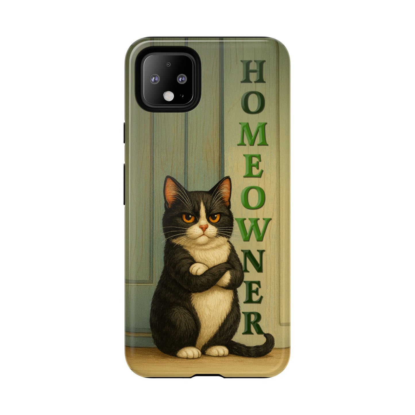 Proud Cat Homeowner Phone Case – Funny Black & White Cat Design