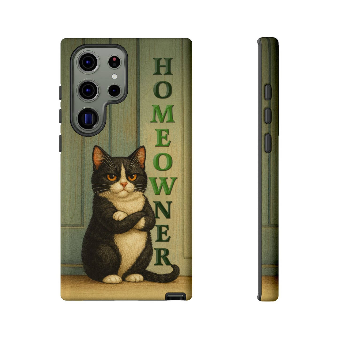 Proud Cat Homeowner Phone Case – Funny Black & White Cat Design