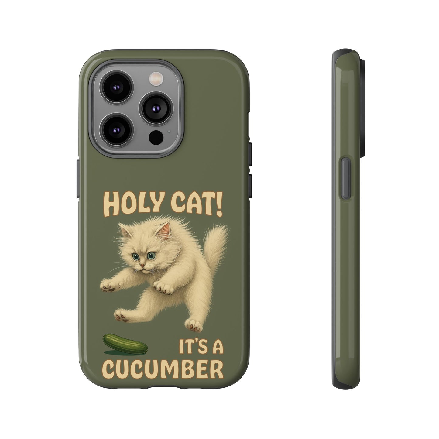 Holy Cat! It's a Cucumber – Funny Jumping Cat Phone Case