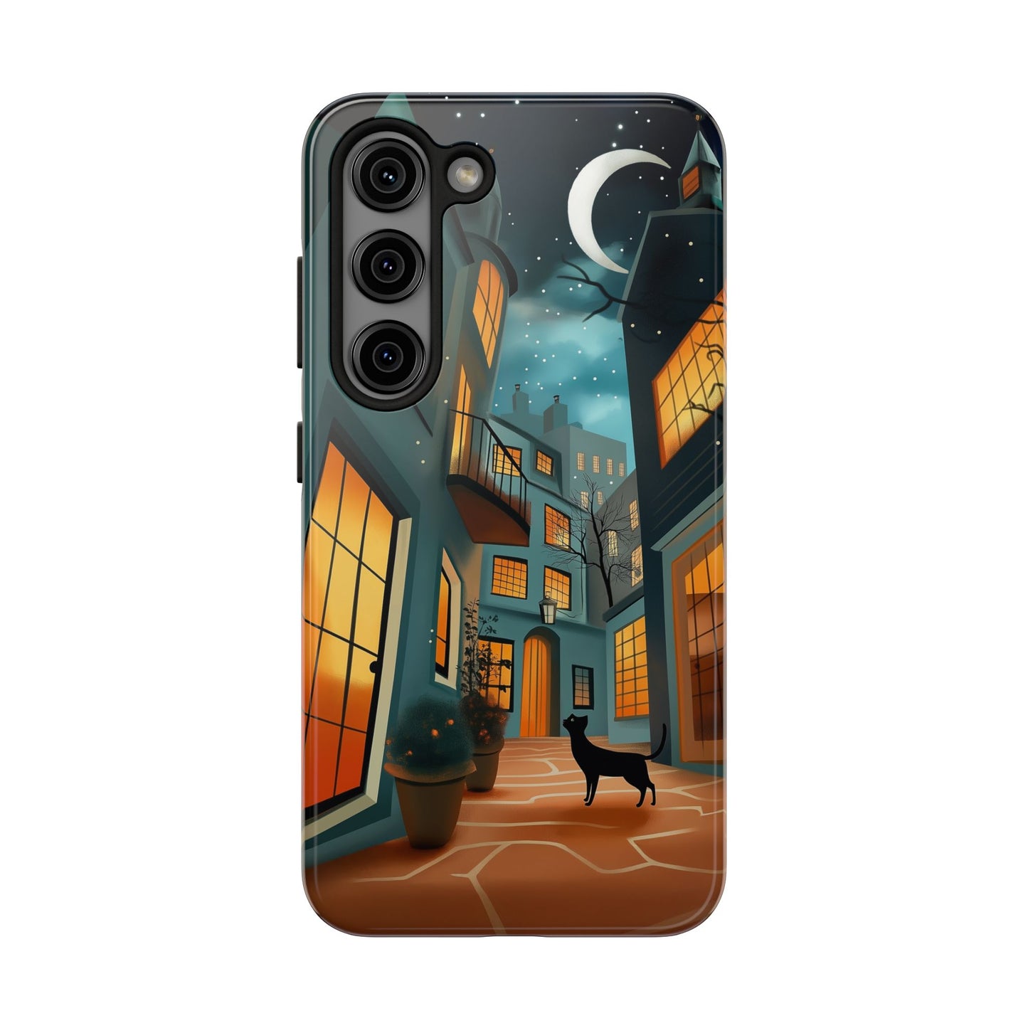 Serene Black Cat Crescent Moon