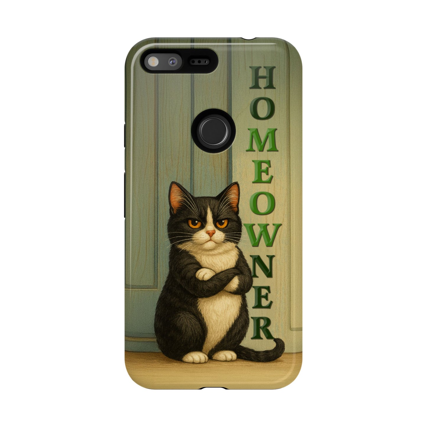 Proud Cat Homeowner Phone Case – Funny Black & White Cat Design