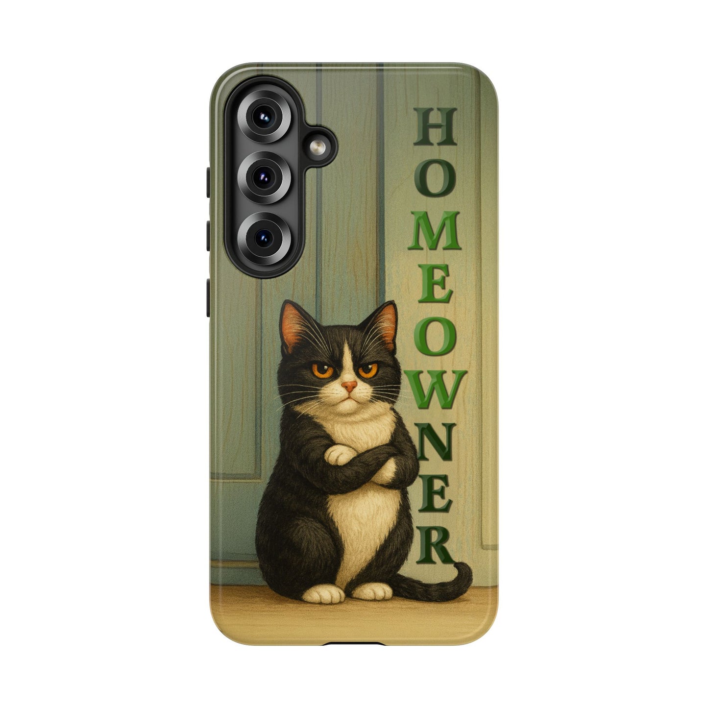 Proud Cat Homeowner Phone Case – Funny Black & White Cat Design