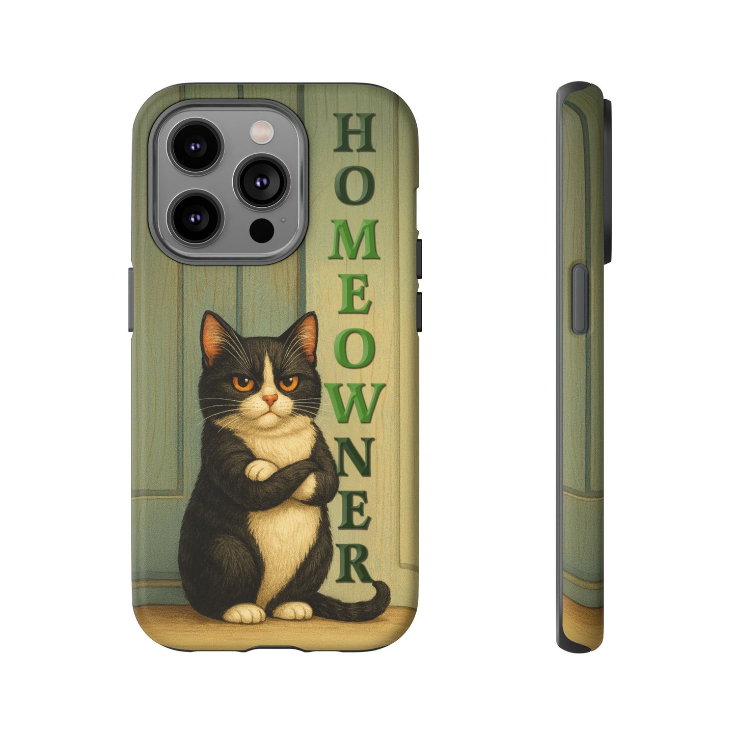 Proud Cat Homeowner Phone Case – Funny Black & White Cat Design