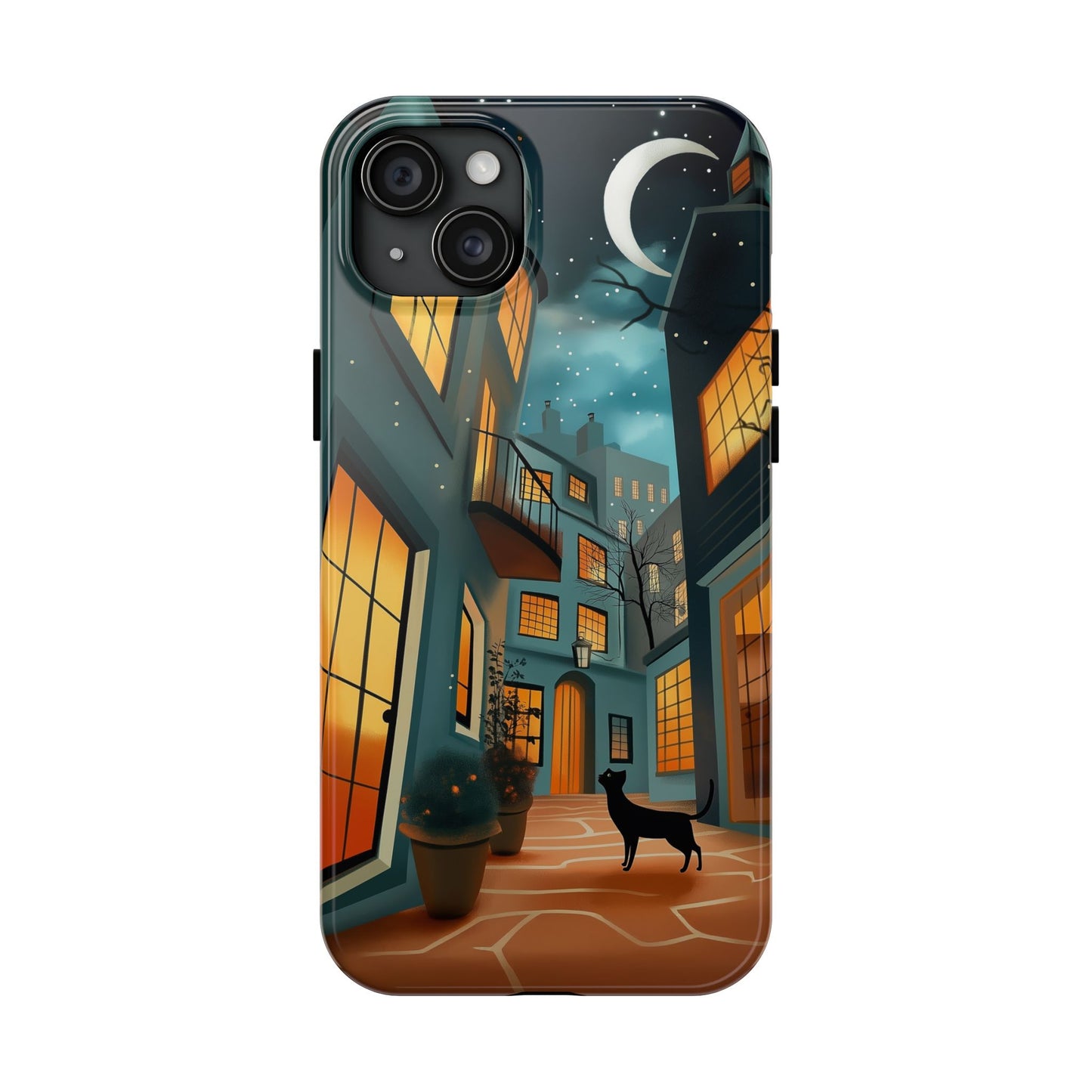 Serene Black Cat Crescent Moon