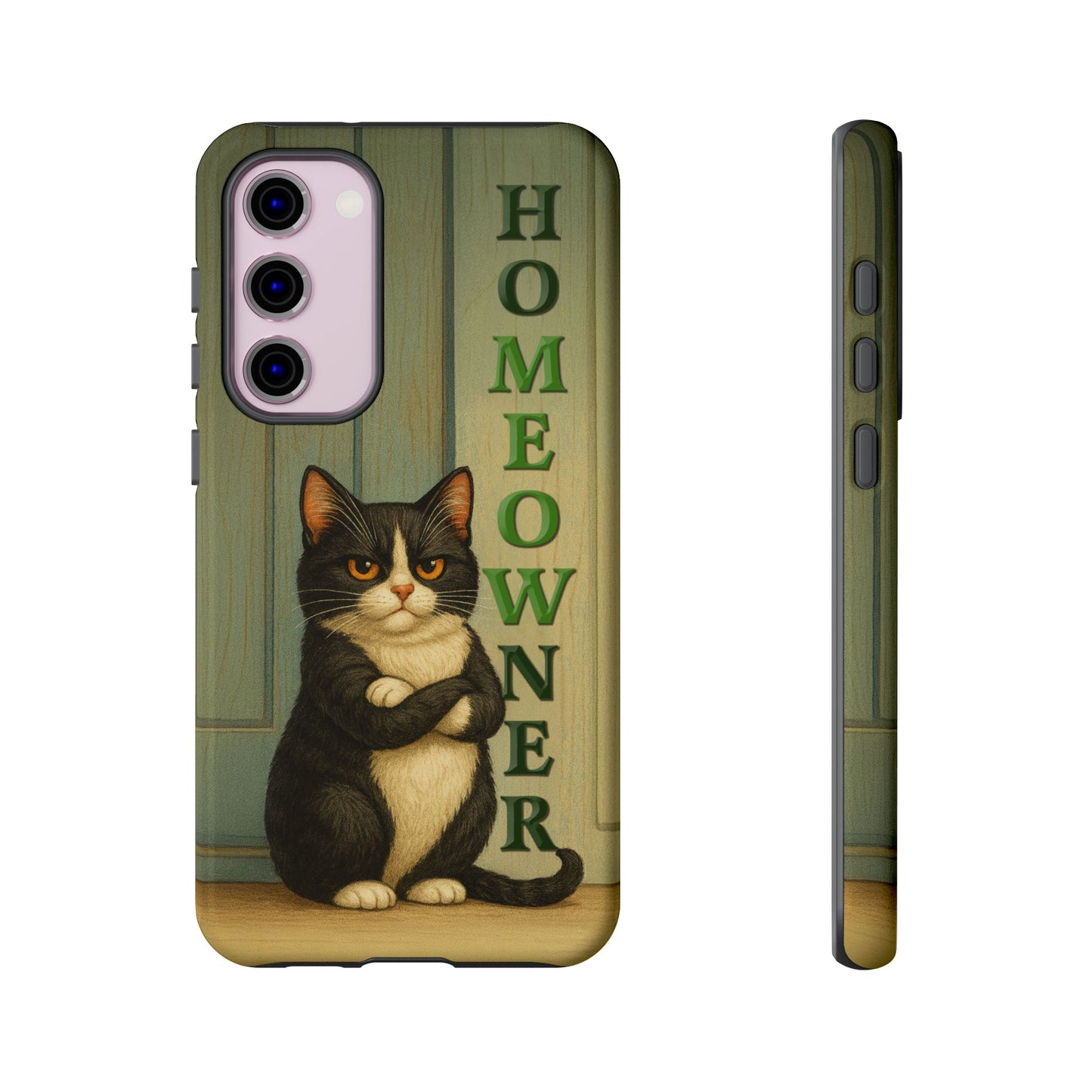 Proud Cat Homeowner Phone Case – Funny Black & White Cat Design