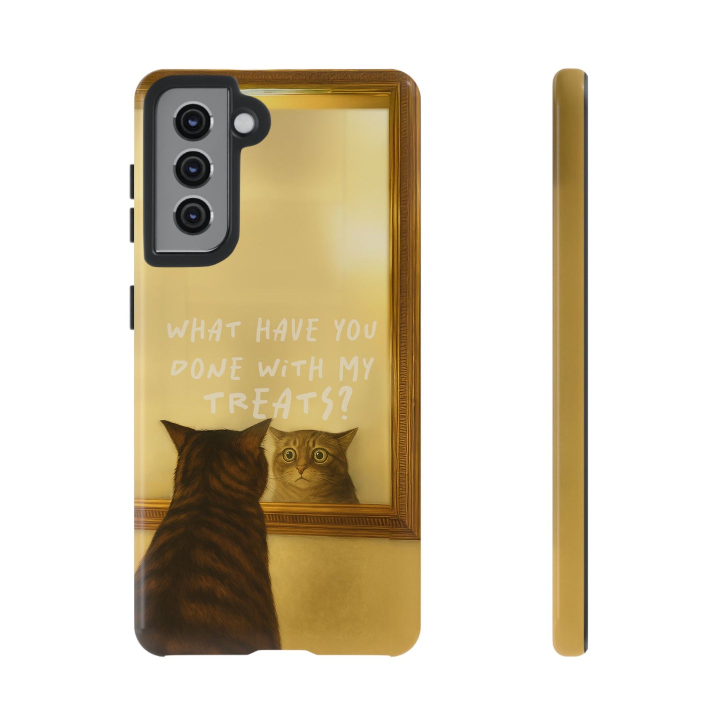“What Have You Done With My Treats?” Cat Phone Case – Mirror Cat Design