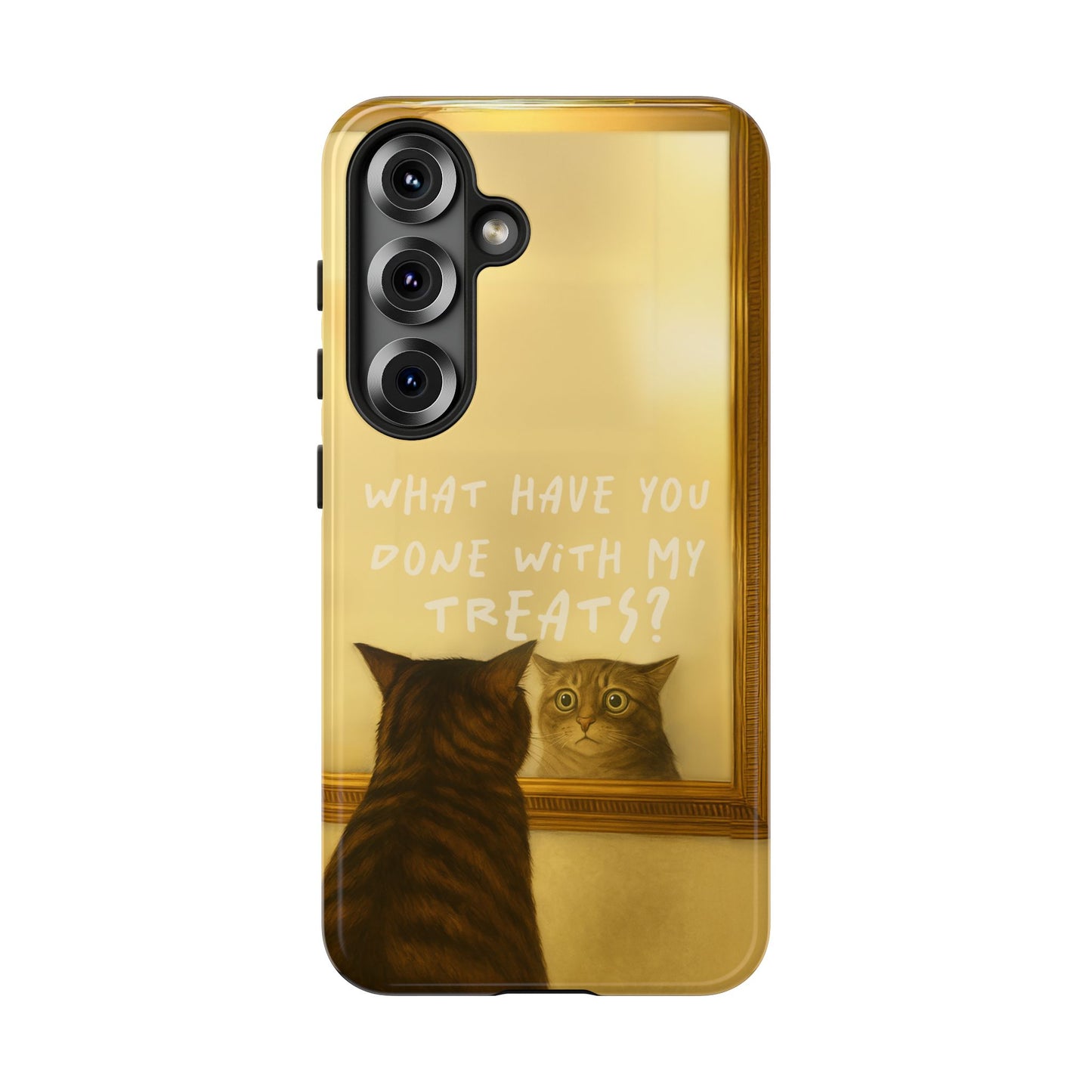 “What Have You Done With My Treats?” Cat Phone Case – Mirror Cat Design