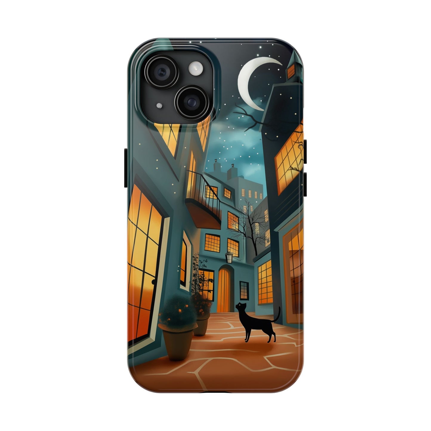 Serene Black Cat Crescent Moon