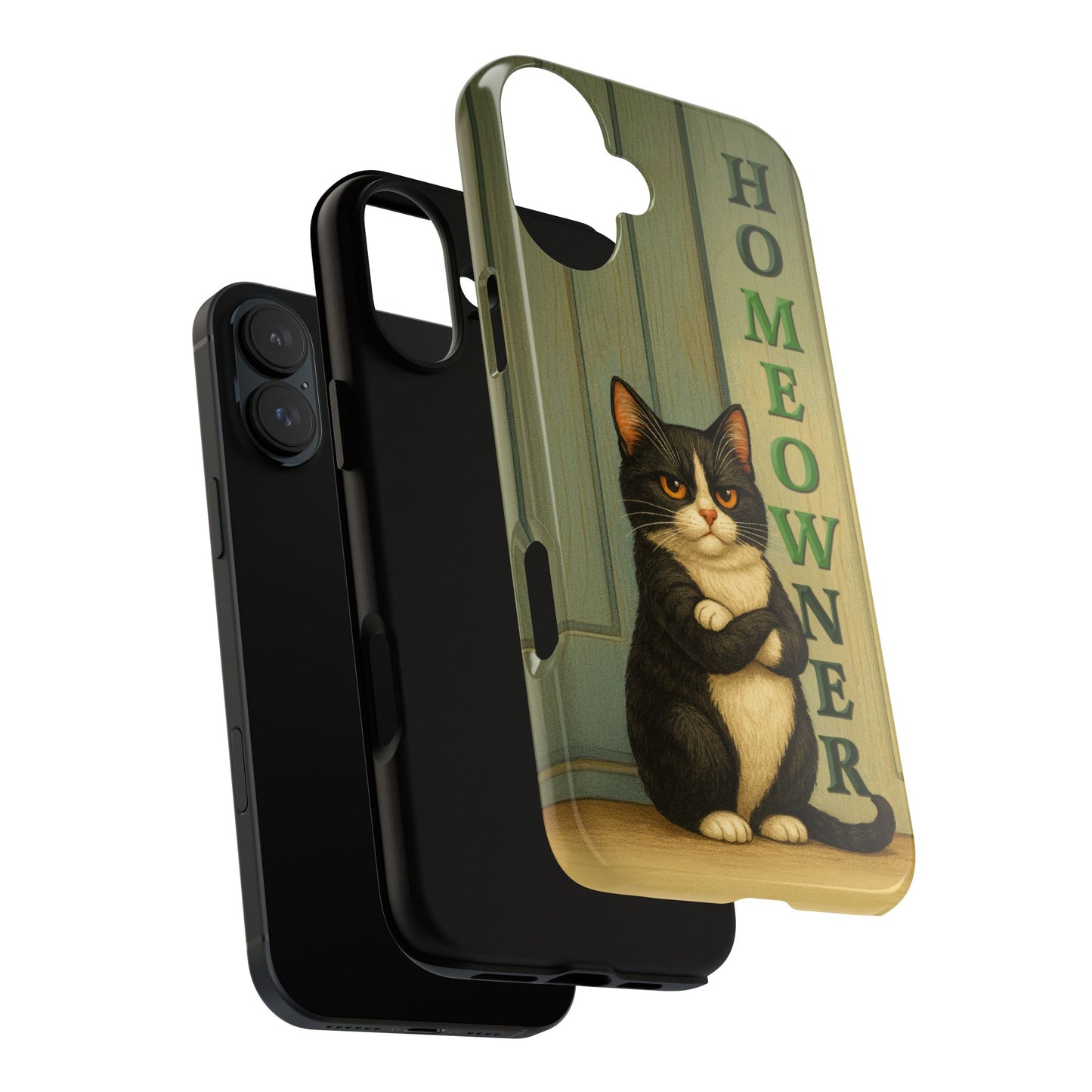 Proud Cat Homeowner Phone Case – Funny Black & White Cat Design