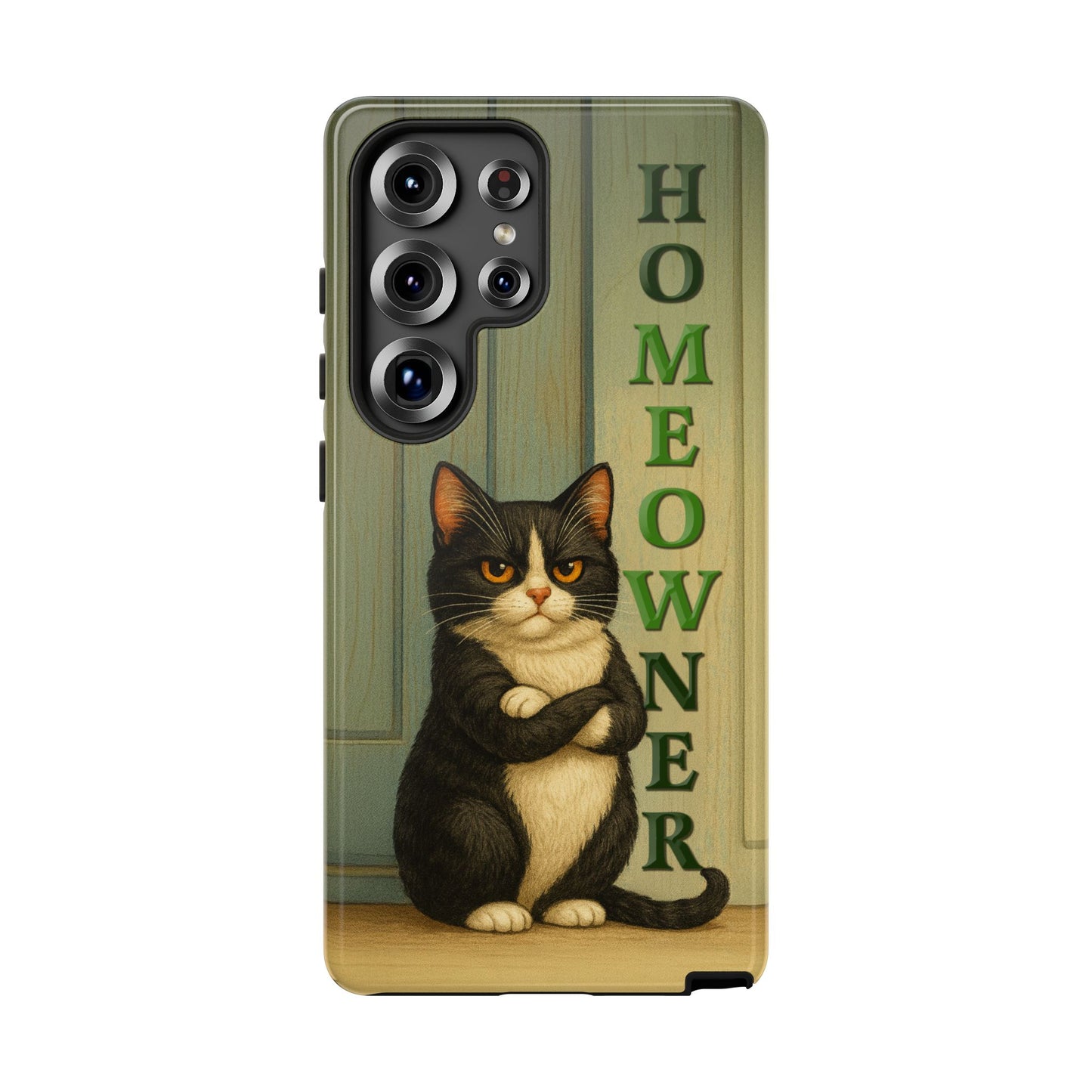 Proud Cat Homeowner Phone Case – Funny Black & White Cat Design
