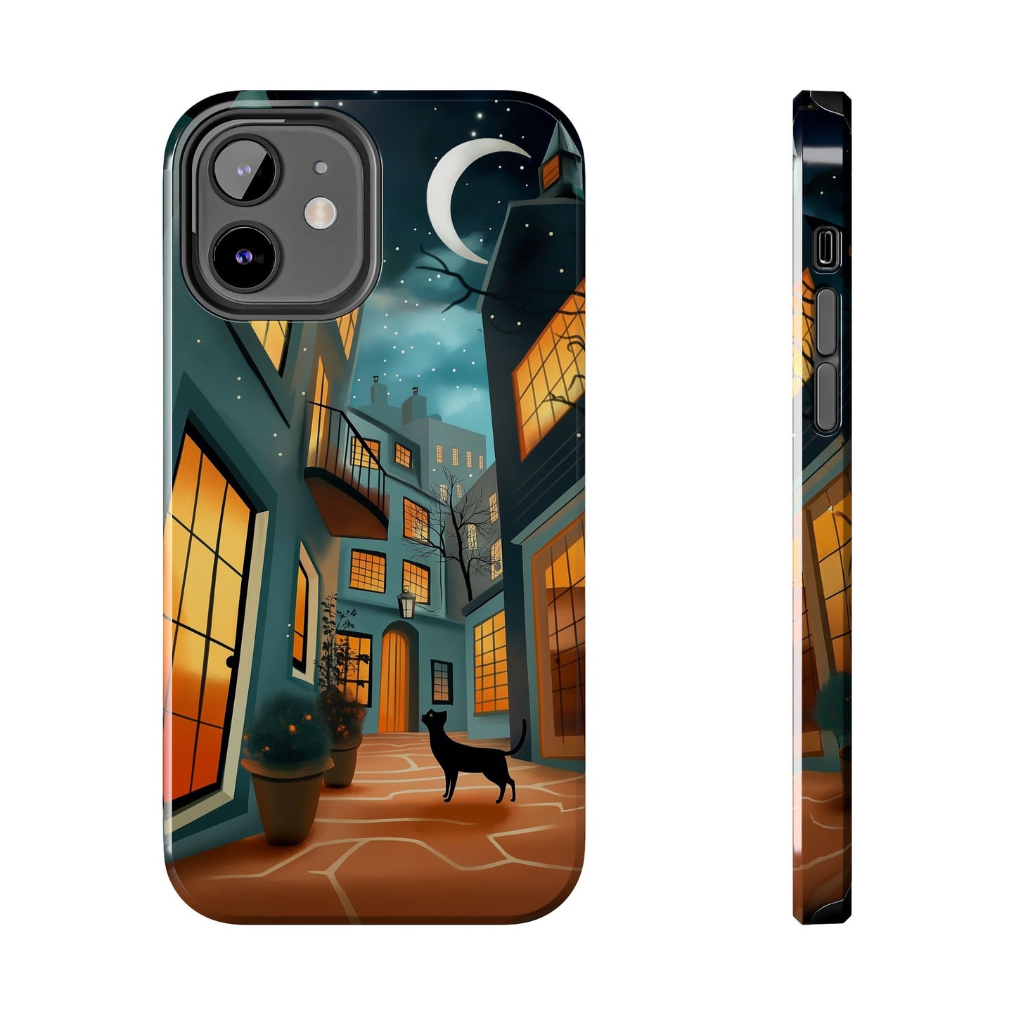 Serene Black Cat Crescent Moon