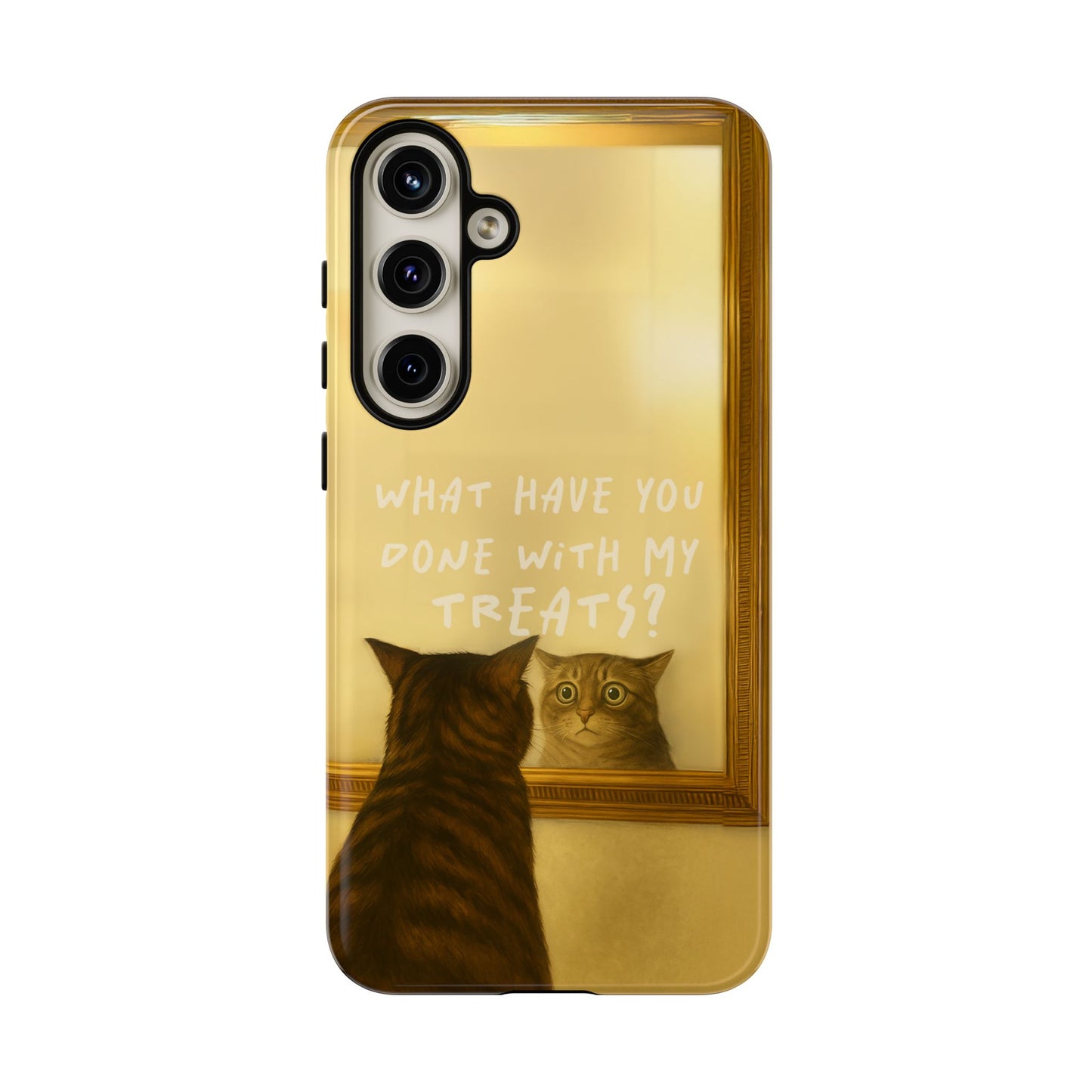 “What Have You Done With My Treats?” Cat Phone Case – Mirror Cat Design