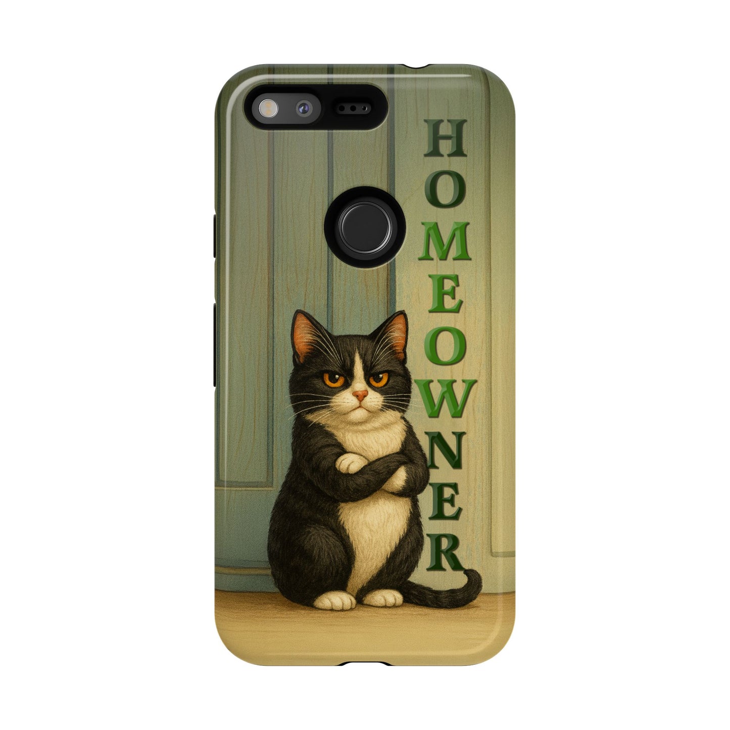 Proud Cat Homeowner Phone Case – Funny Black & White Cat Design