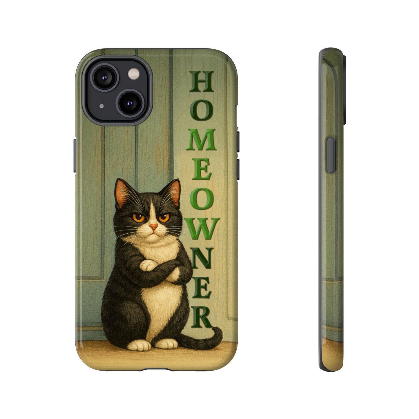 Proud Cat Homeowner Phone Case – Funny Black & White Cat Design