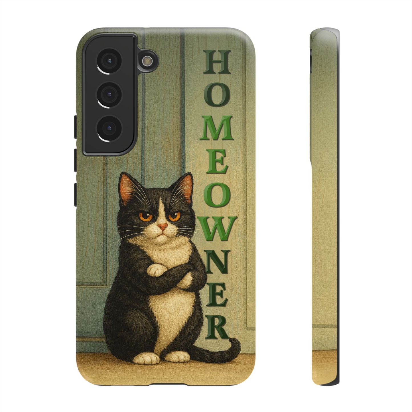 Proud Cat Homeowner Phone Case – Funny Black & White Cat Design