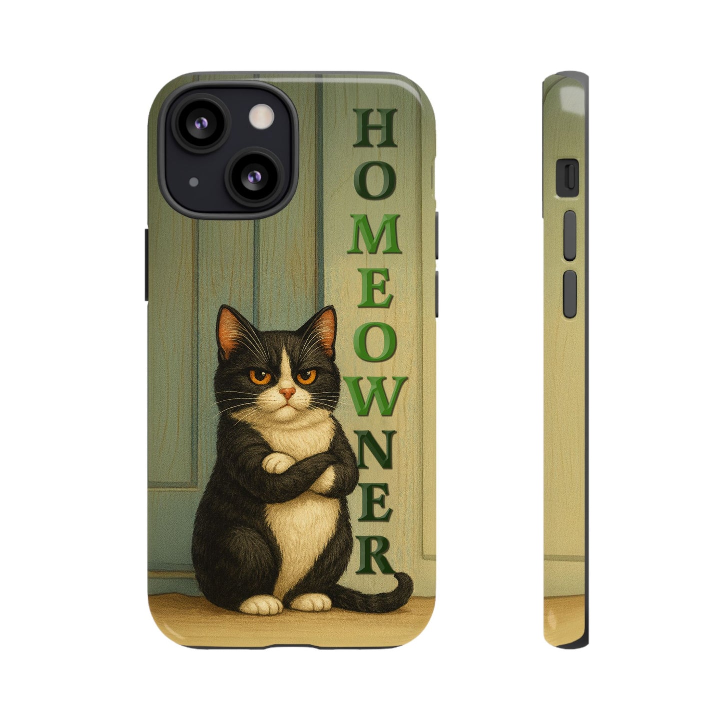 Proud Cat Homeowner Phone Case – Funny Black & White Cat Design