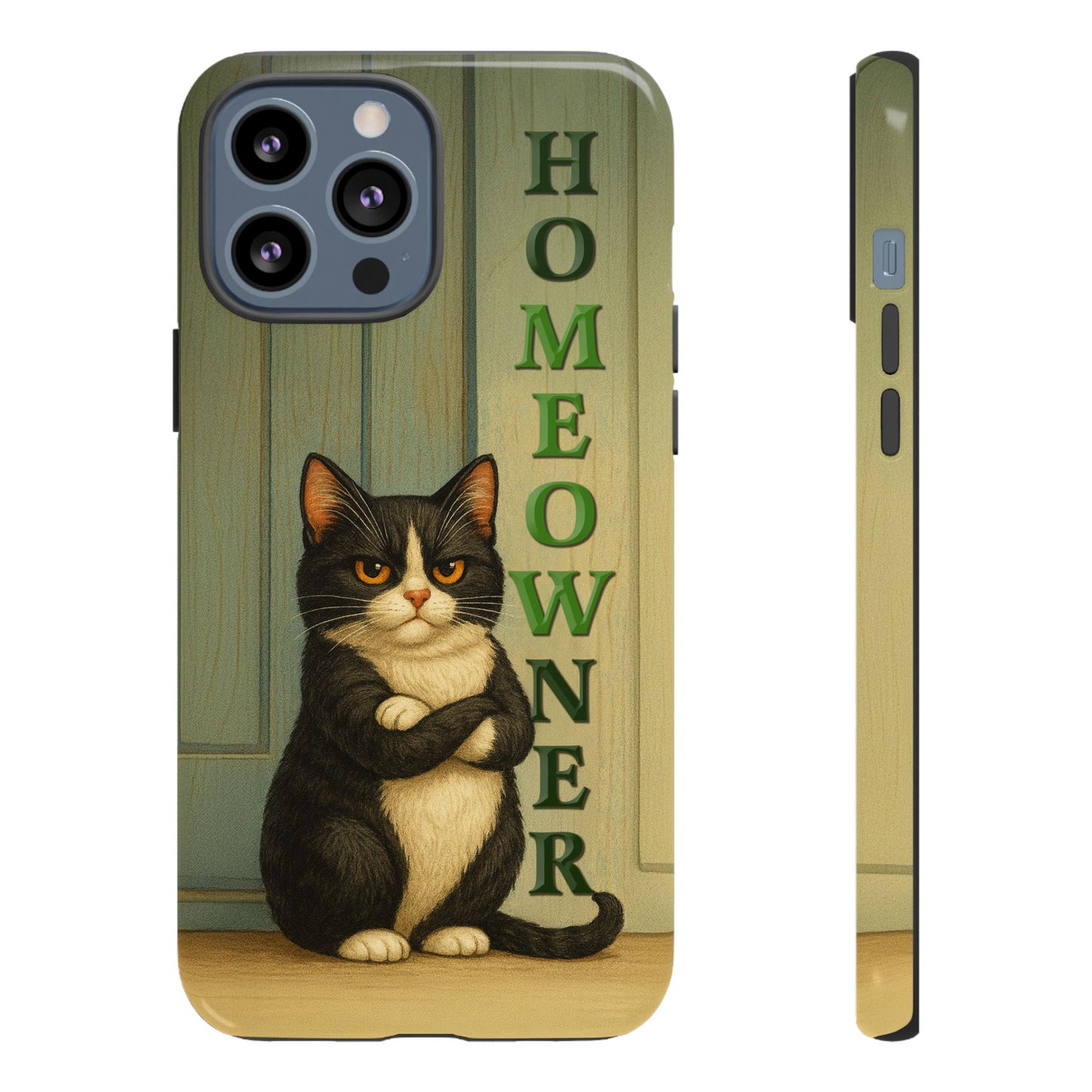 Proud Cat Homeowner Phone Case – Funny Black & White Cat Design