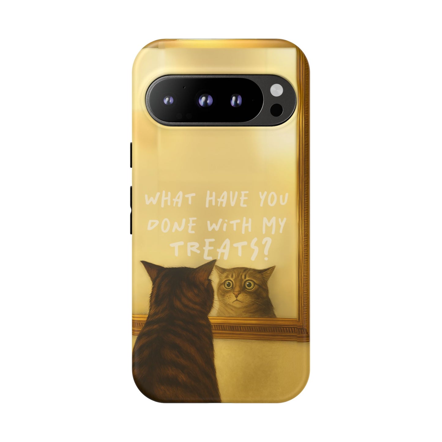 “What Have You Done With My Treats?” Cat Phone Case – Mirror Cat Design