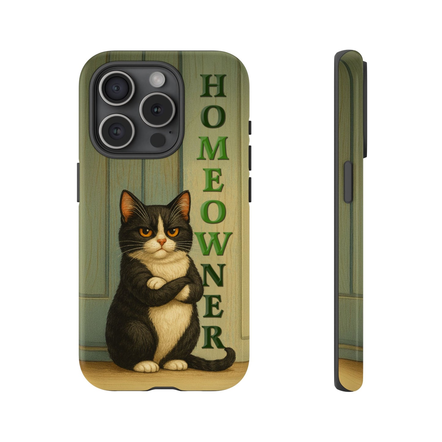 Proud Cat Homeowner Phone Case – Funny Black & White Cat Design