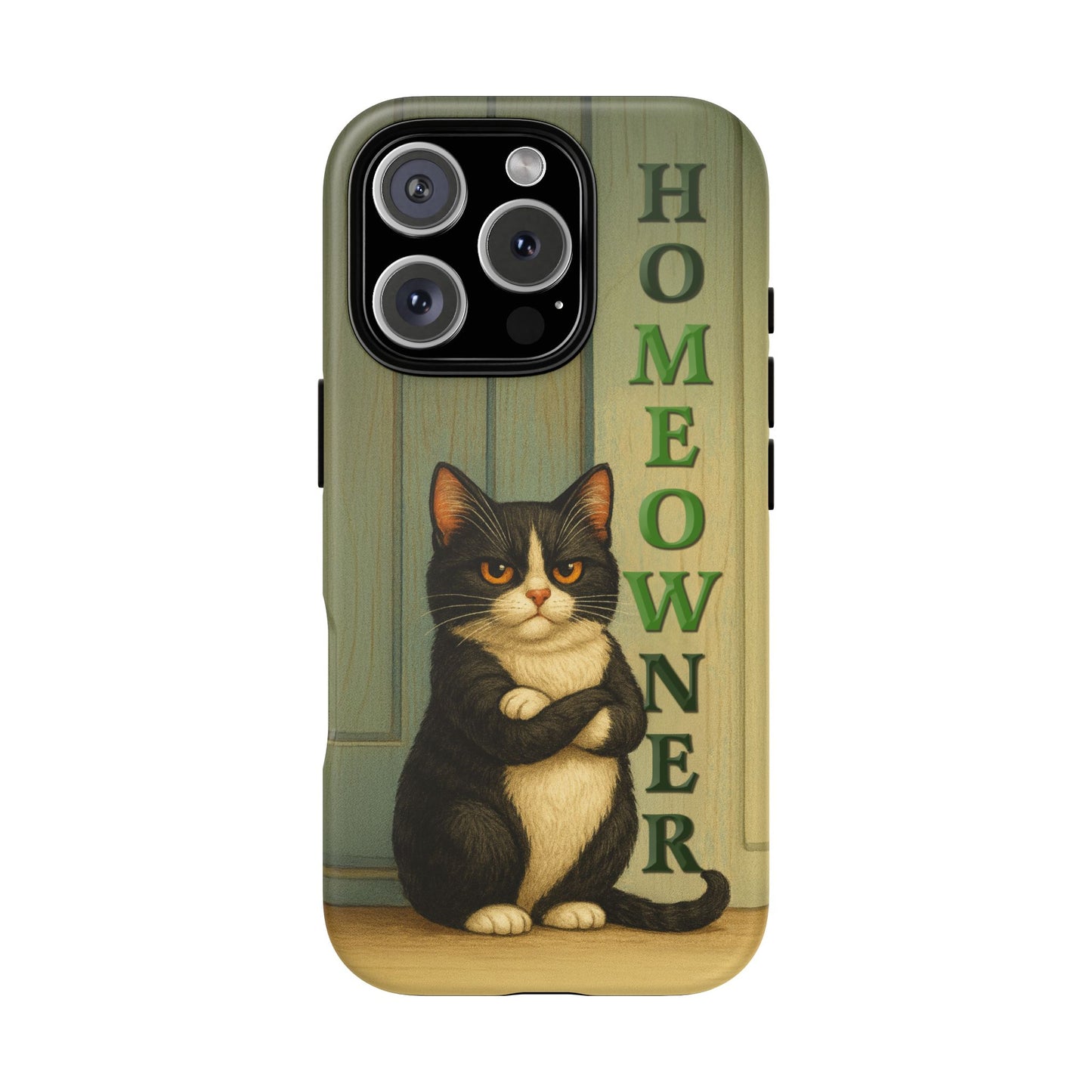 Proud Cat Homeowner Phone Case – Funny Black & White Cat Design