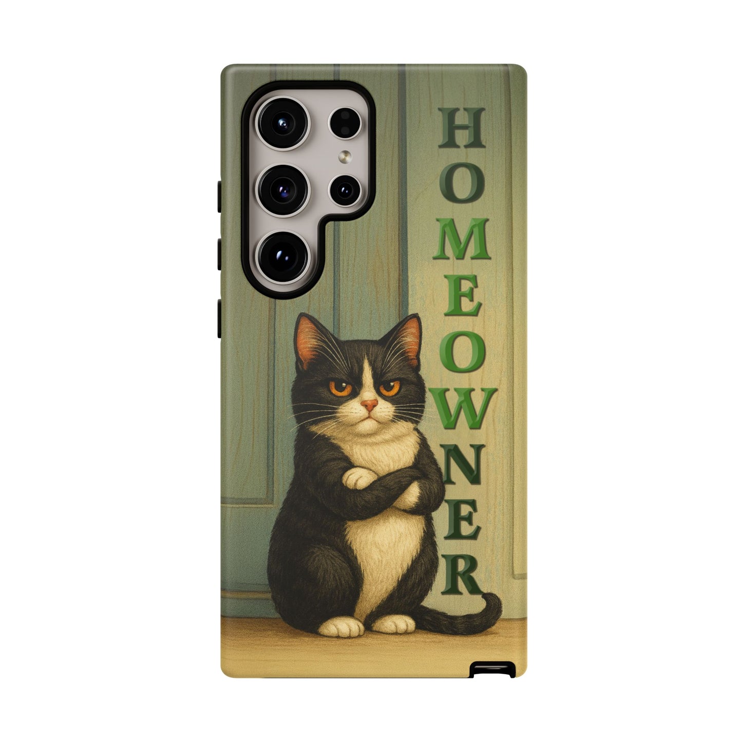 Proud Cat Homeowner Phone Case – Funny Black & White Cat Design