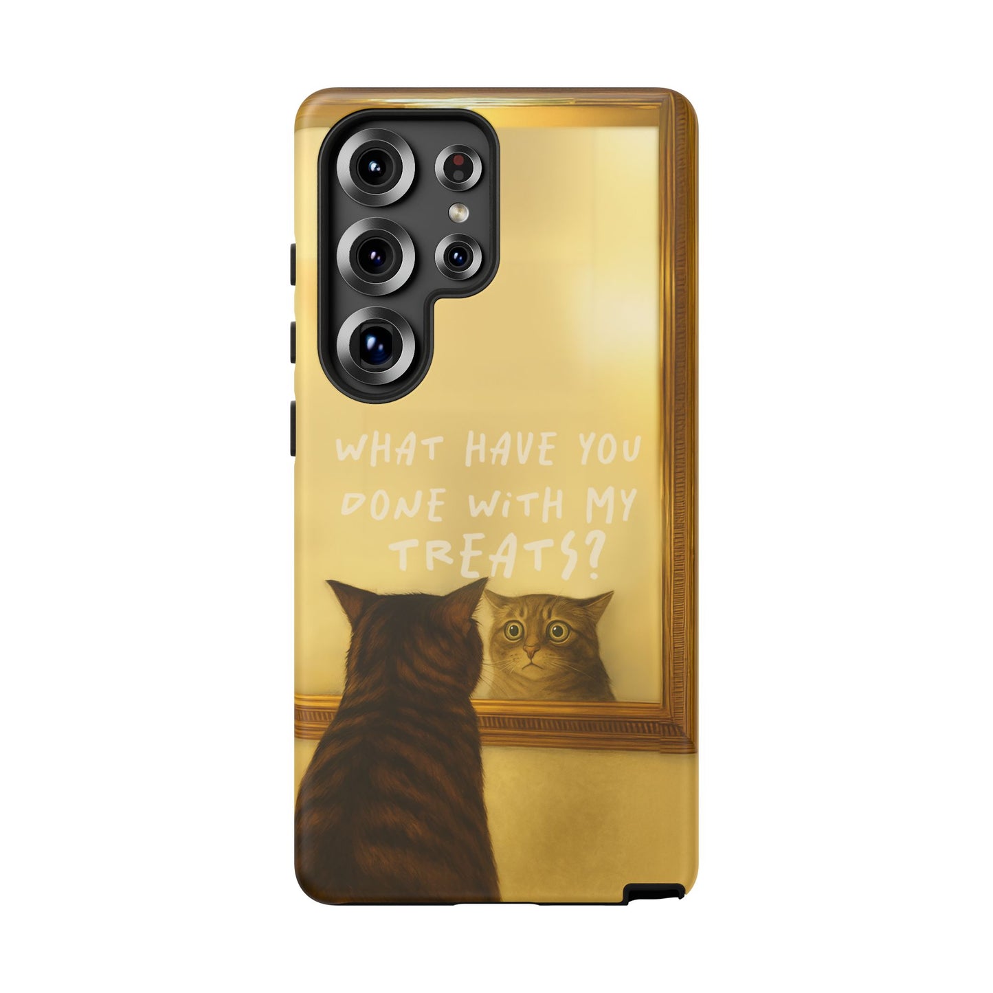 “What Have You Done With My Treats?” Cat Phone Case – Mirror Cat Design
