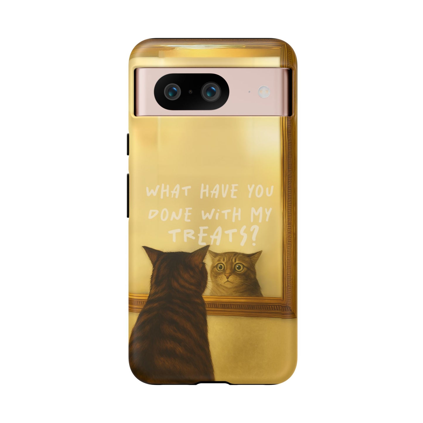 “What Have You Done With My Treats?” Cat Phone Case – Mirror Cat Design