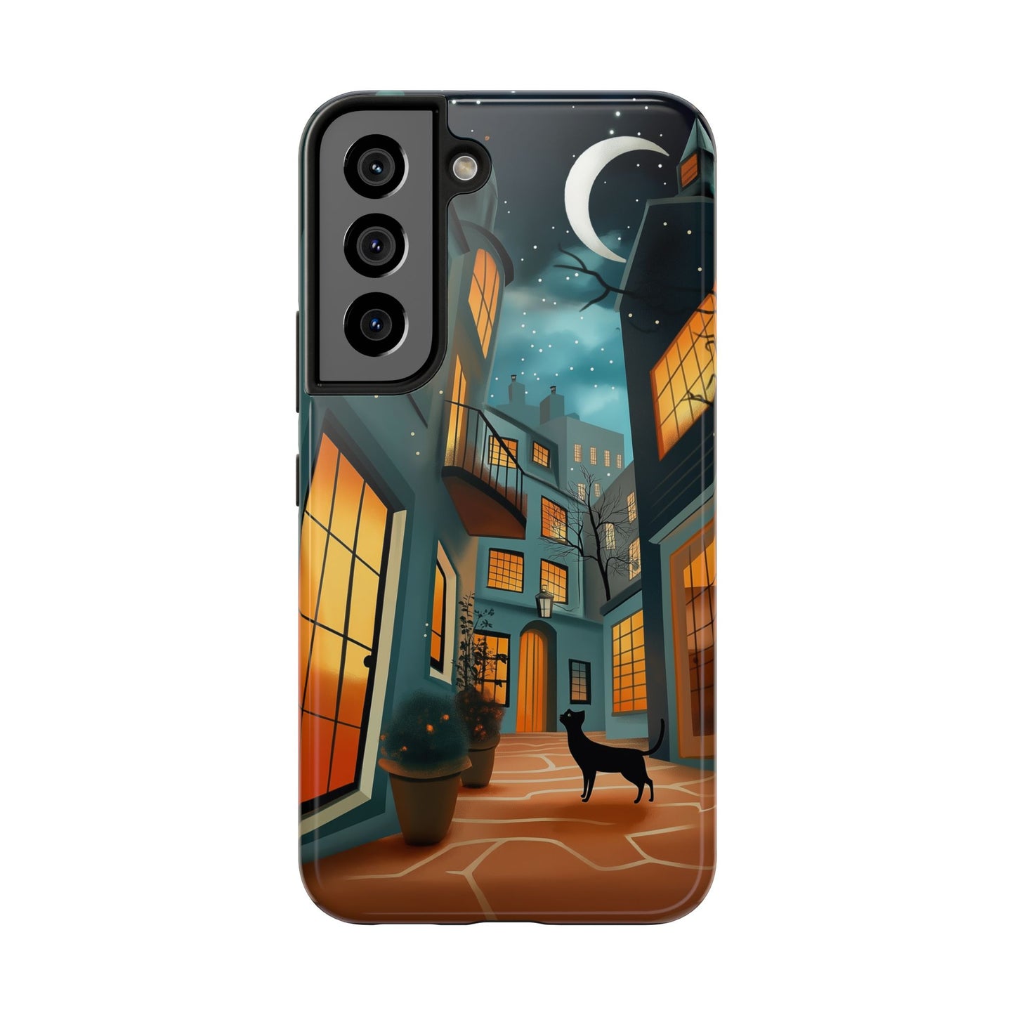 Serene Black Cat Crescent Moon