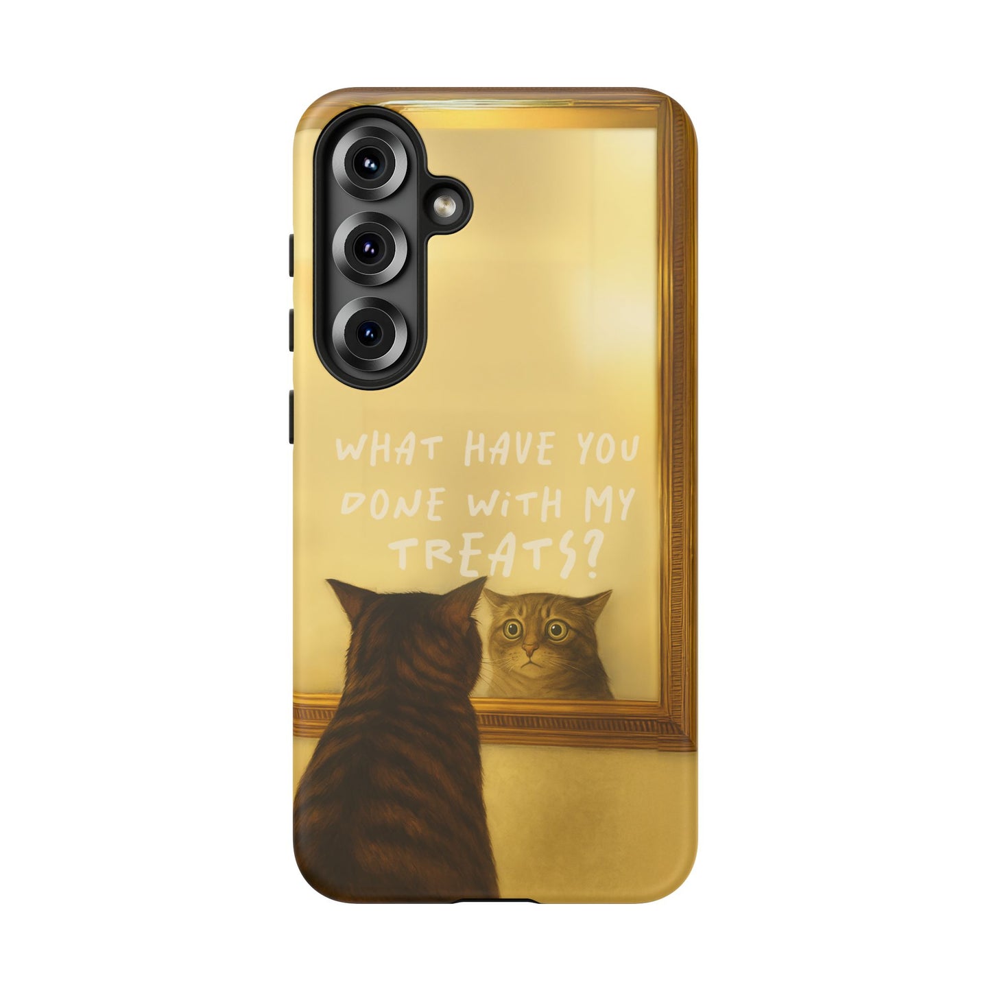 “What Have You Done With My Treats?” Cat Phone Case – Mirror Cat Design