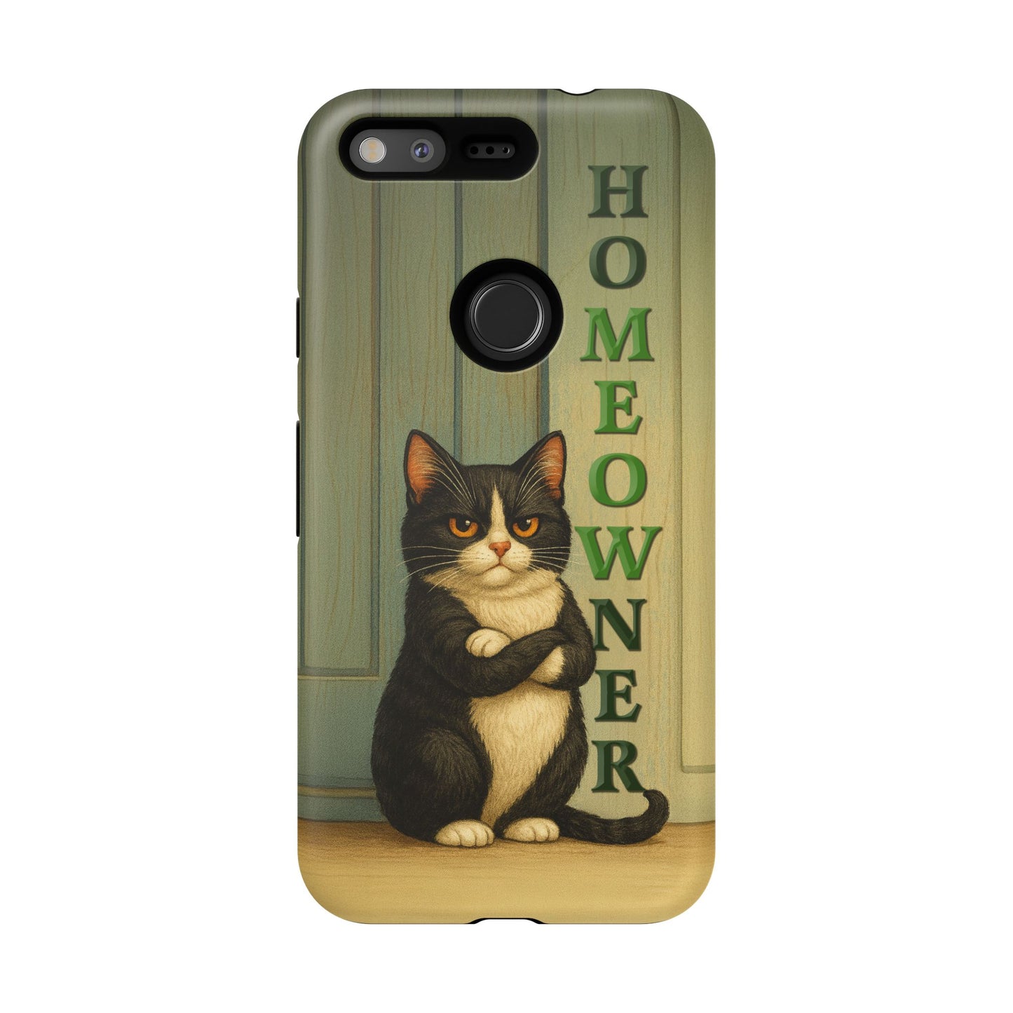Proud Cat Homeowner Phone Case – Funny Black & White Cat Design