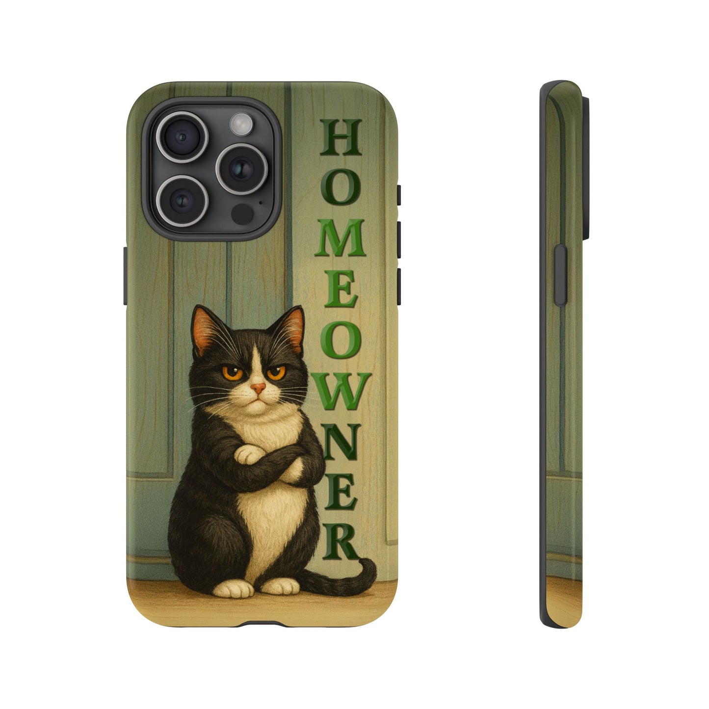 Proud Cat Homeowner Phone Case – Funny Black & White Cat Design