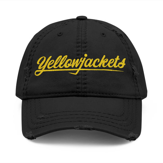 Embroidered Yellowjackets Distressed Cap – Script Logo Vintage Dad Hat
